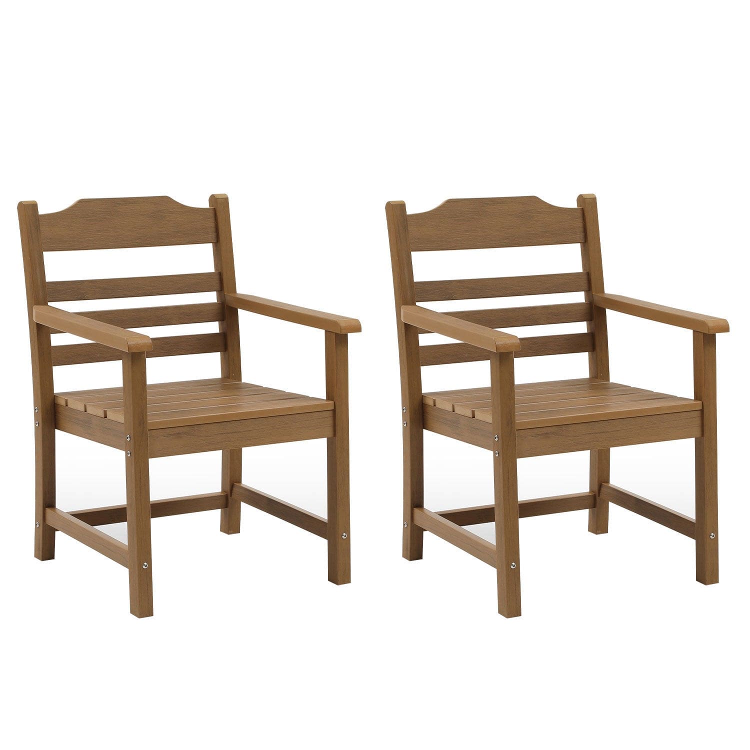 Patio Dining Chair with Armset Set of 2,  HIPS Materialwith Imitation Wood Grain Wexture chair for Deck Pool Backyard, Teak