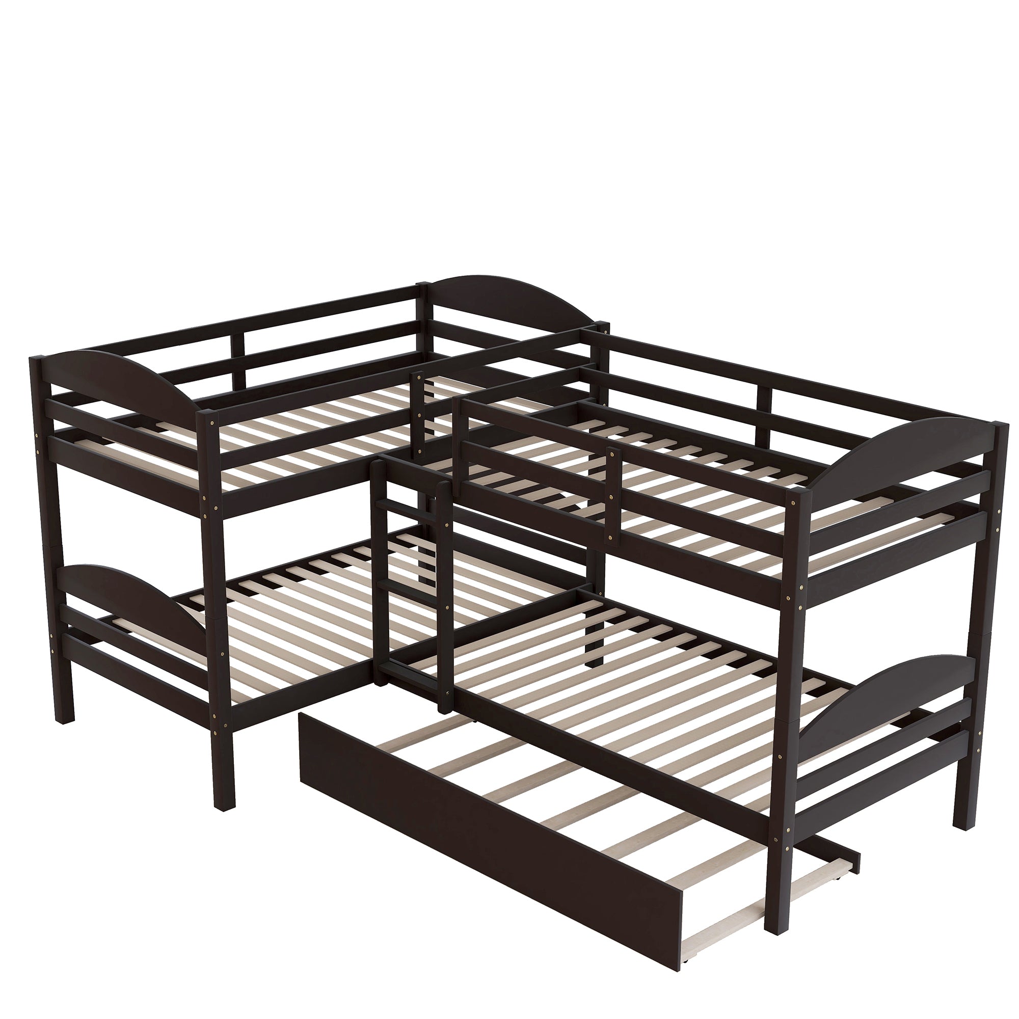 Twin L-Shaped Bunk bed with Trundle-Espresso（OLD SKU:LP000024AAP)