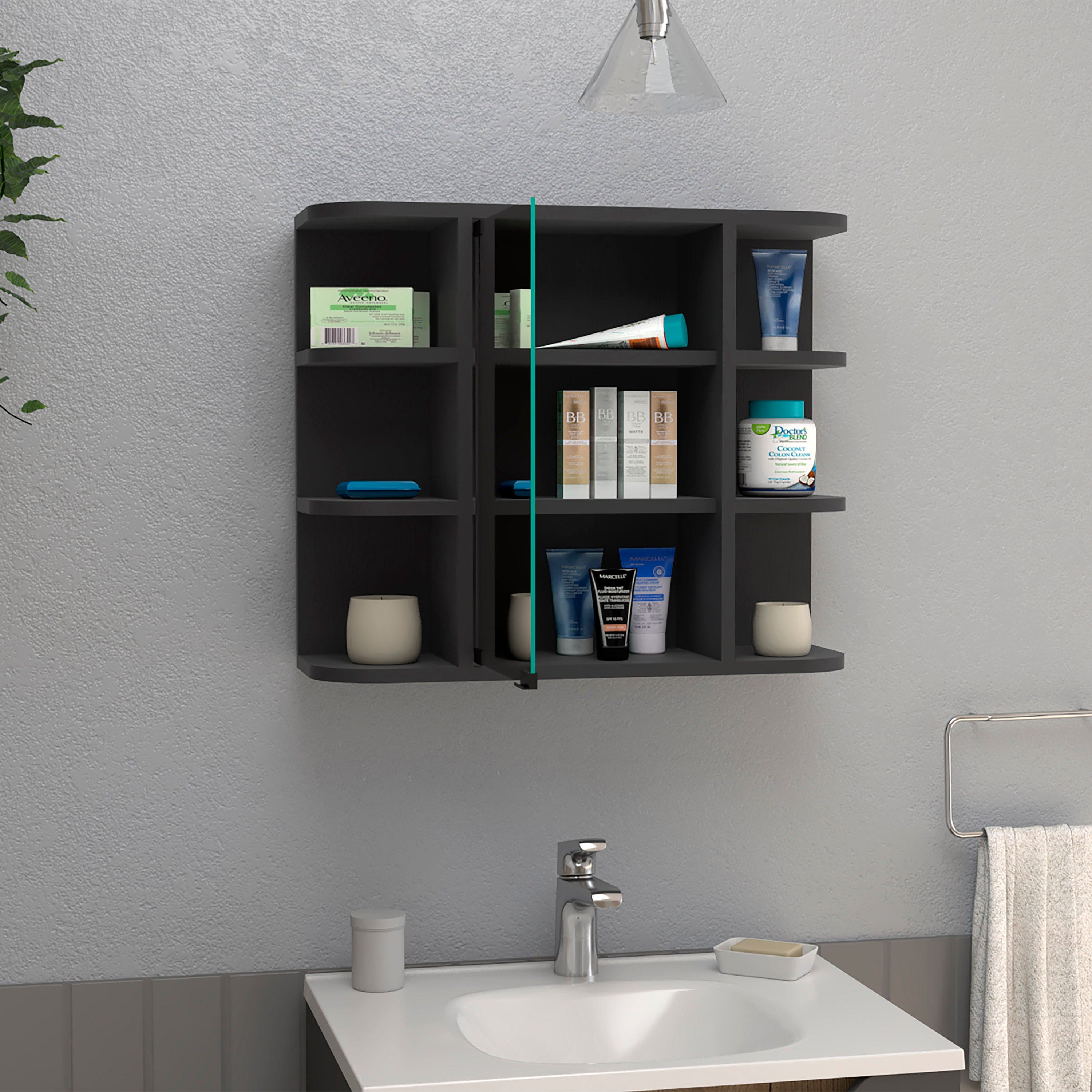 Medicine Cabinet Milano,Six External Shelves Mirror, Black Wengue Finish