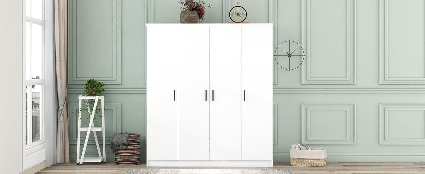 4-Door Wardrobe with 1 Drawer, White