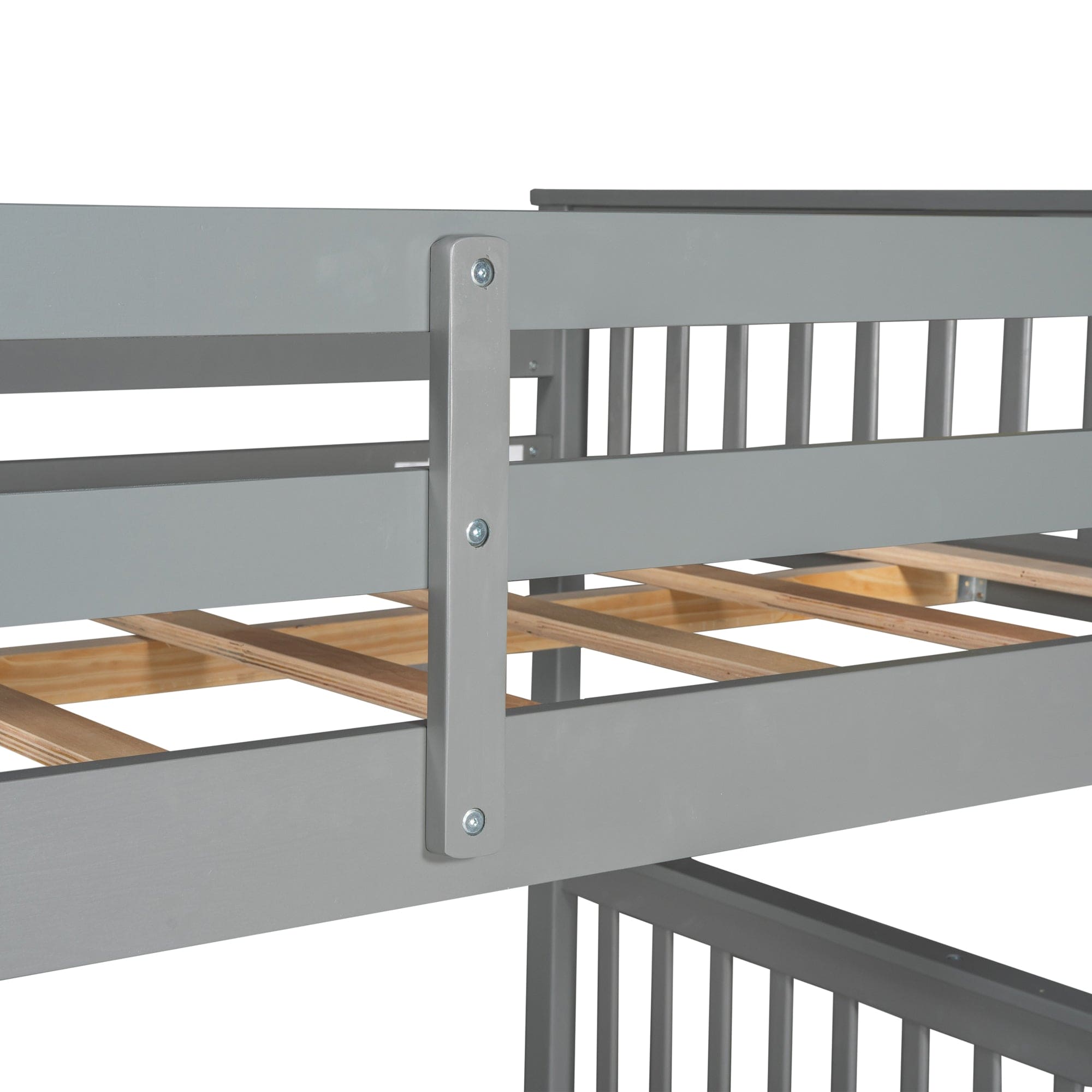 Full-Over-Full Bunk Bed with Ladders and Two Storage Drawers (Gray)(OLD SKU:LT000365AAE)