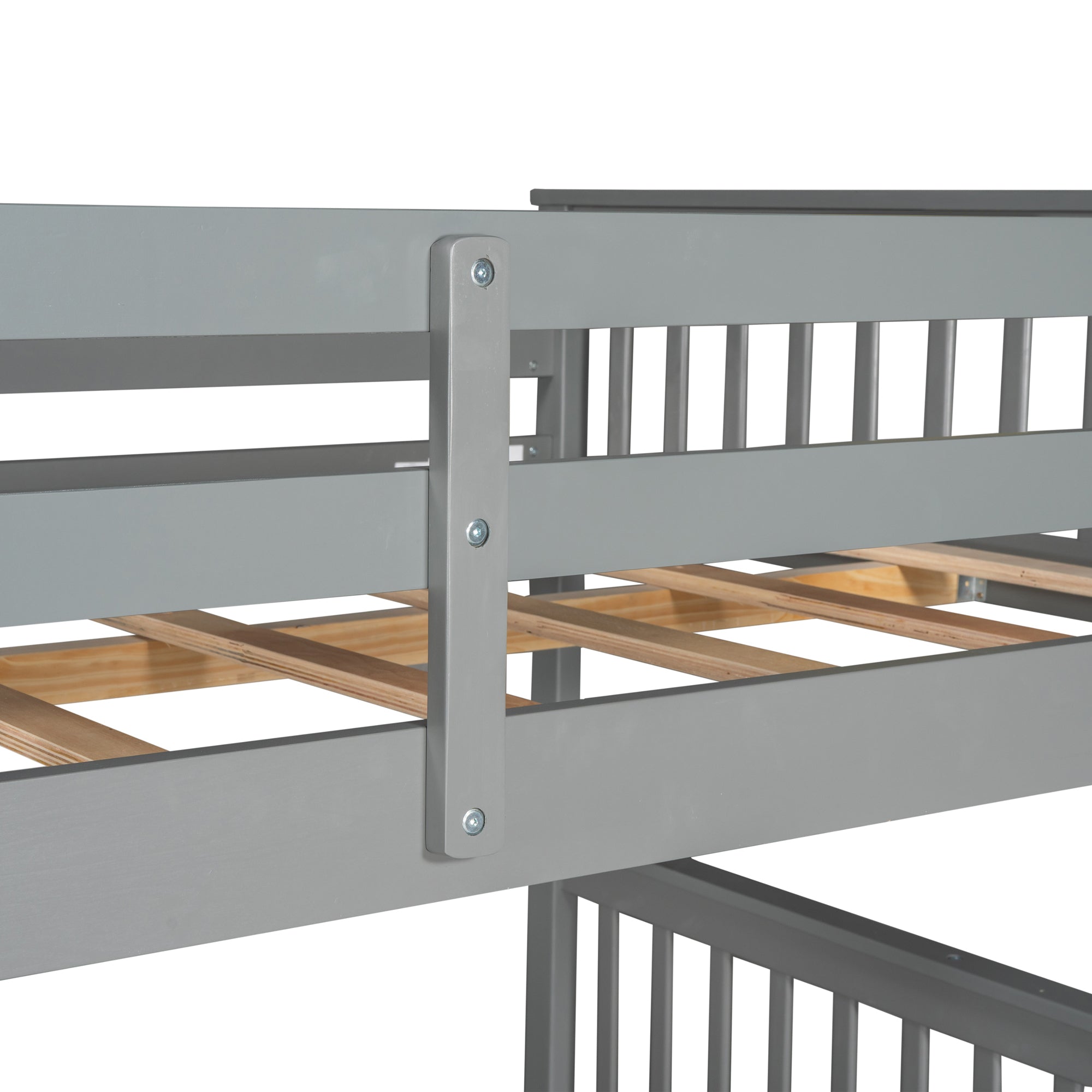 Full-Over-Full Bunk Bed with Ladders and Two Storage Drawers (Gray)(OLD SKU:LT000365AAE)