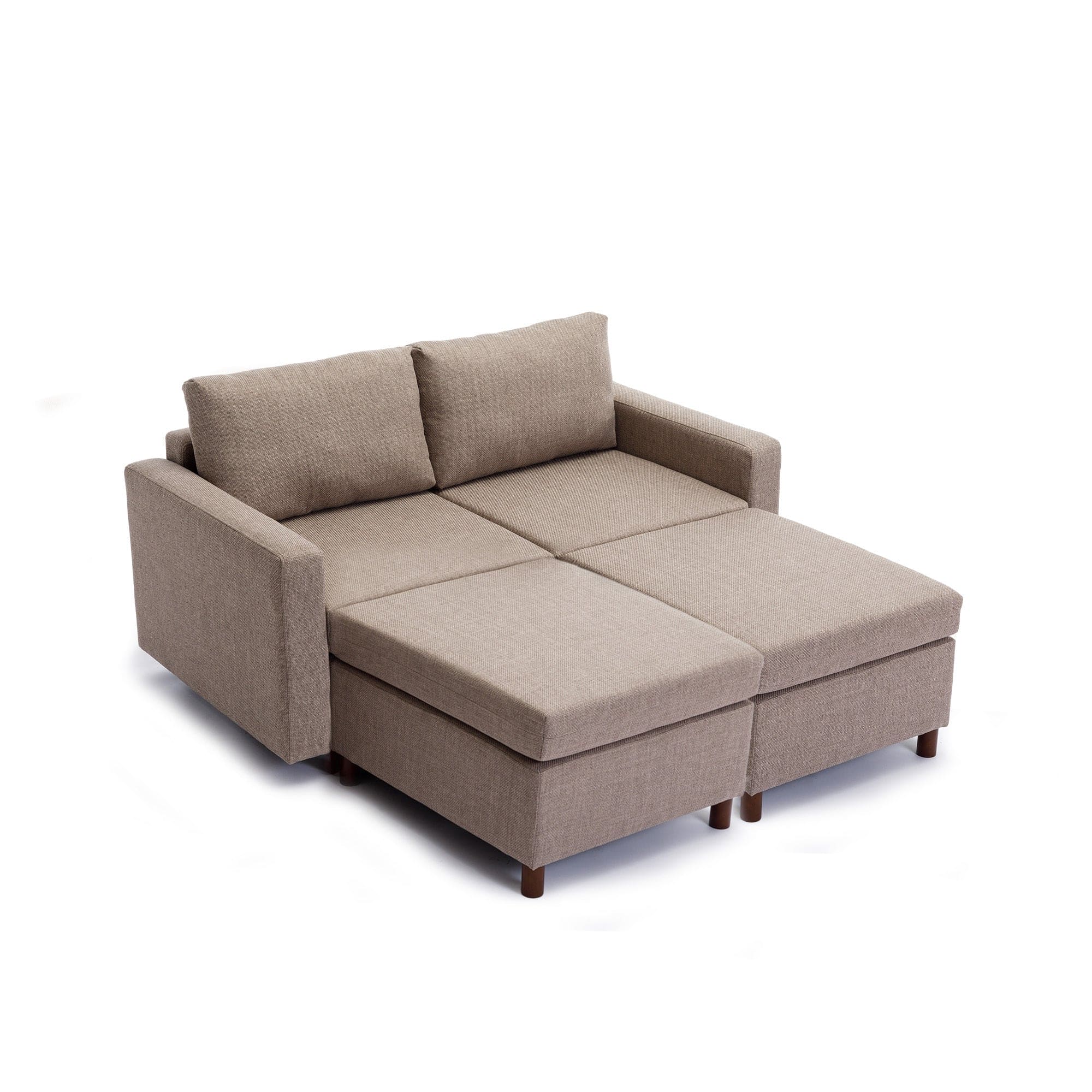 2 Seat Module Sectional Sofa Couch With 2 Ottoman for living room,Seat Cushion and Back Cushion Non-Removable and Non-Washable,Brown