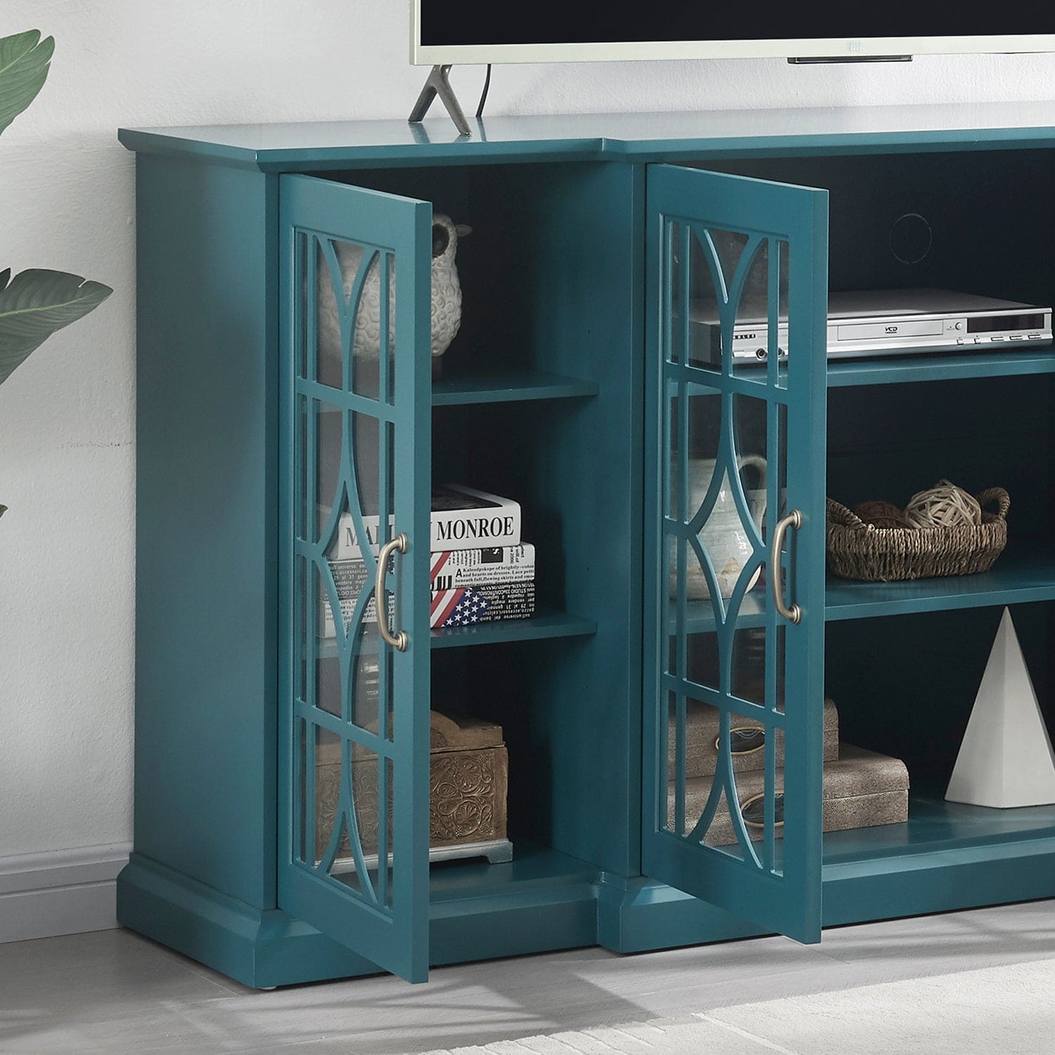 63" TV Stand,  Sideboard Buffet ,Storage Cabinet, Teal Blue