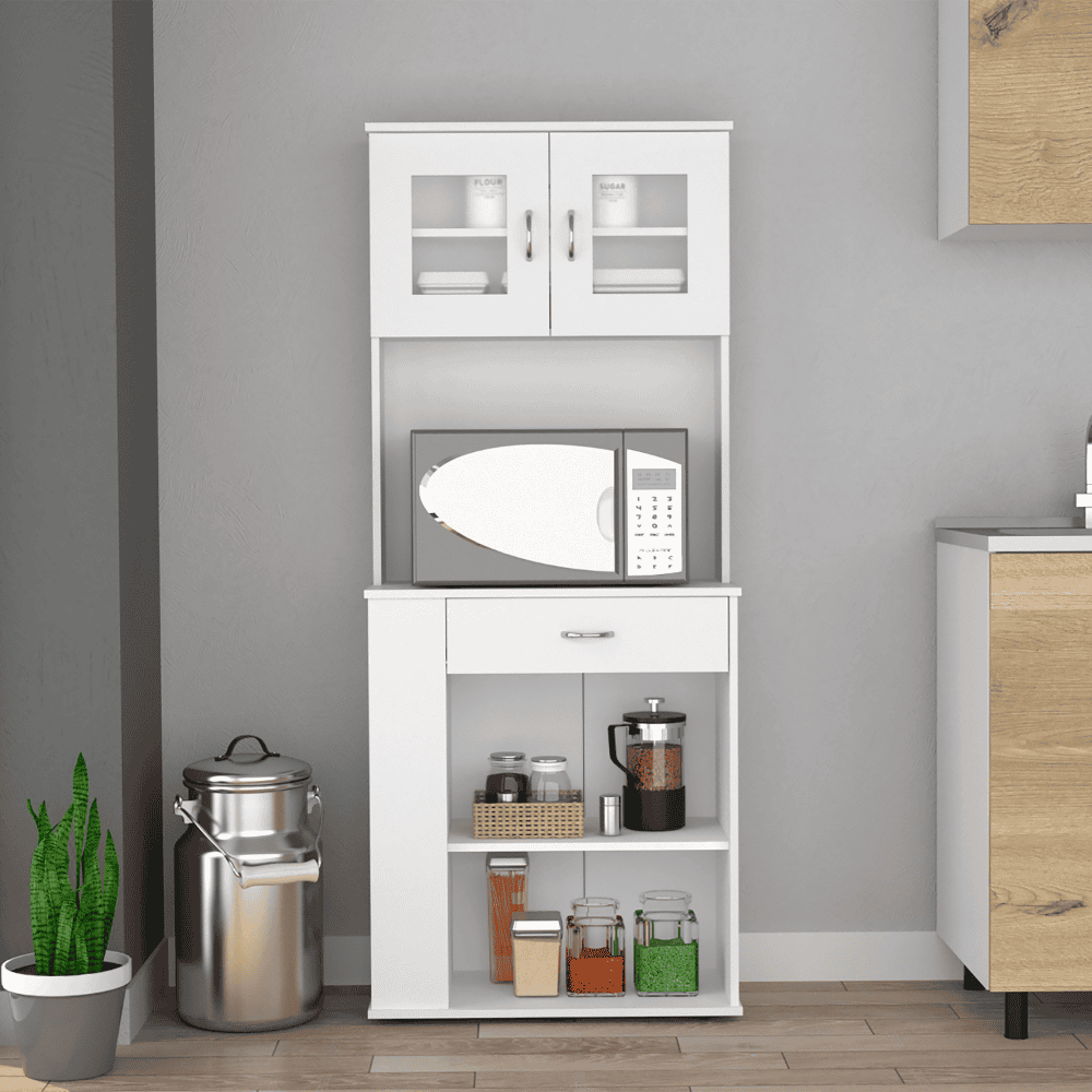 DEPOT E-SHOP Victoria Pantry Double Door Cabinet, One Drawer, Two Shelves, Three Side Shelves, White