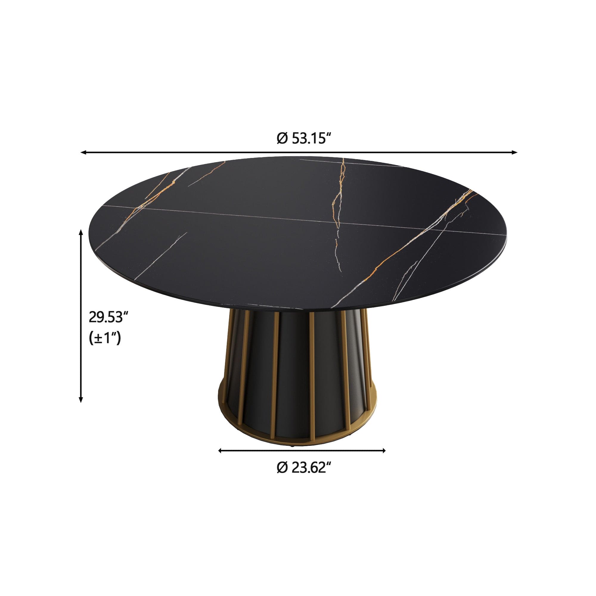 53.15"modern artificial stone round black metal iron base dining table-can accommodate 6 people.(Not including chairs.)