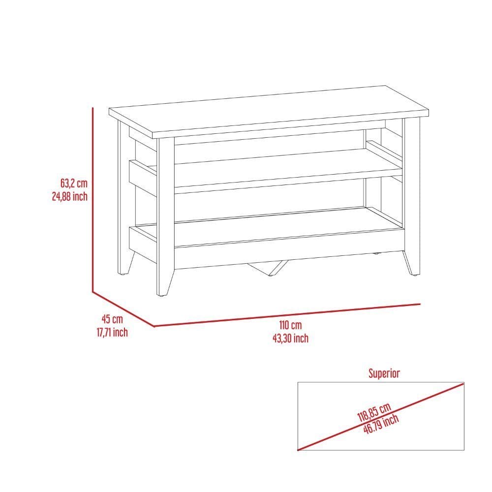 Storage Bench Susho, Upper and Lower Shelf, Light Oak Finish