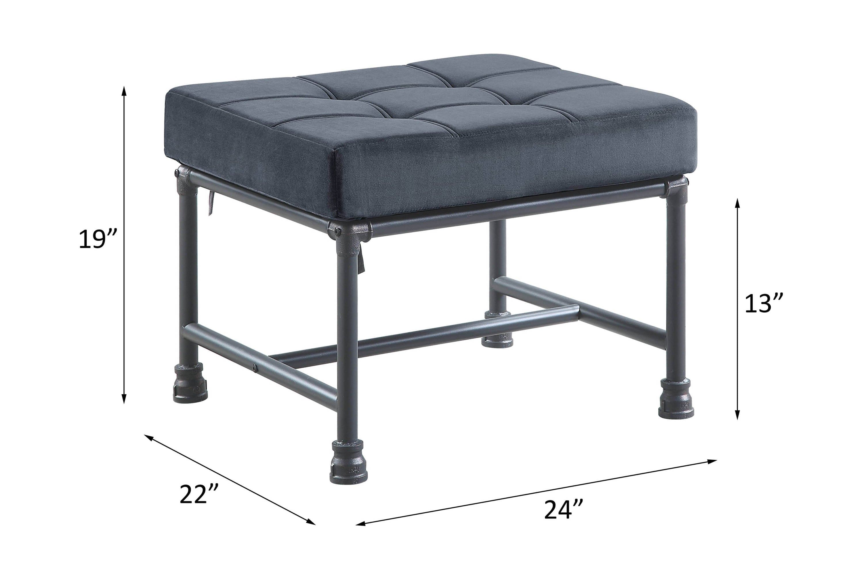 ACME Brantley Ottoman in Gray Velvet & Sandy Gray Finish AC00427