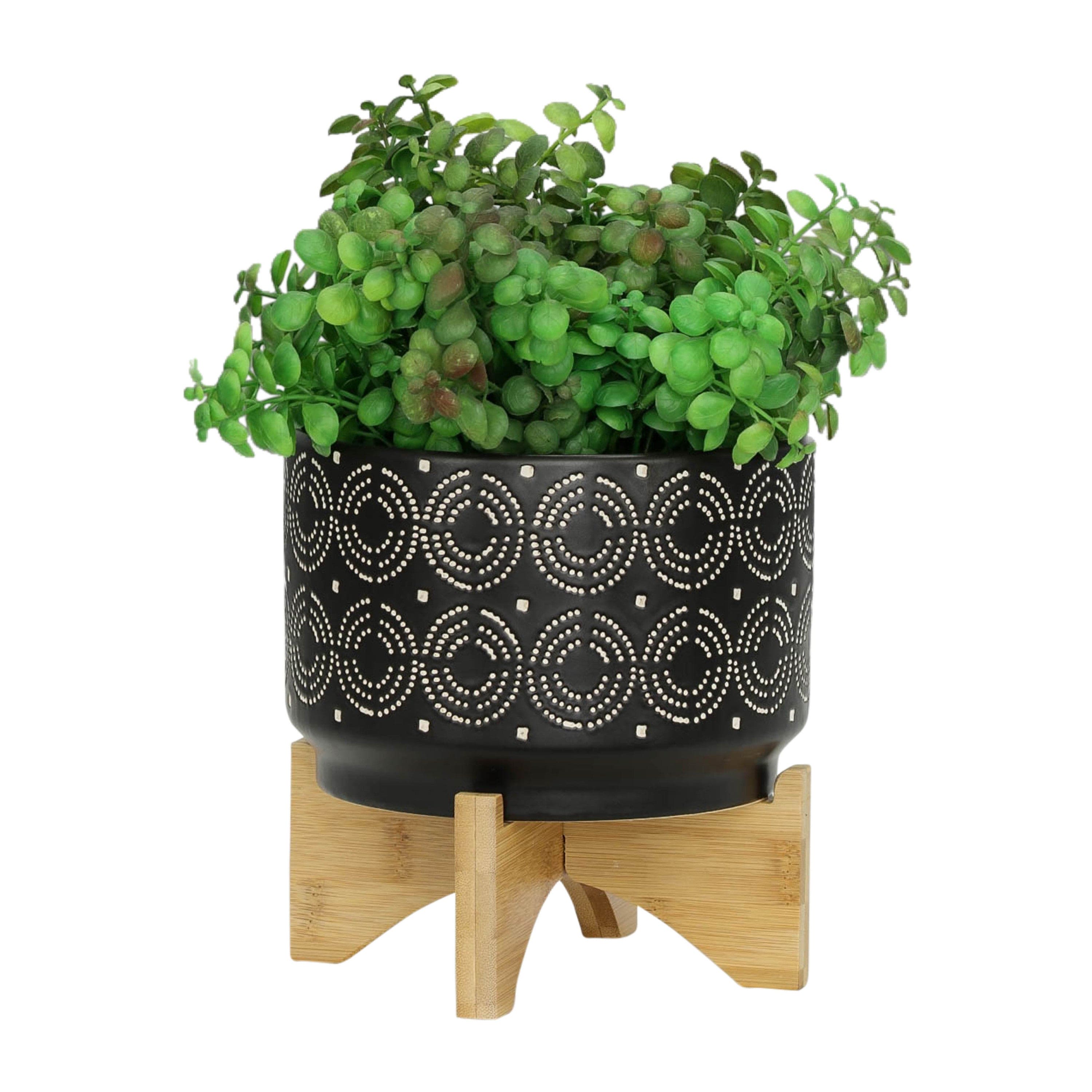 7" SWIRL PLANTER ON STAND, BLACK