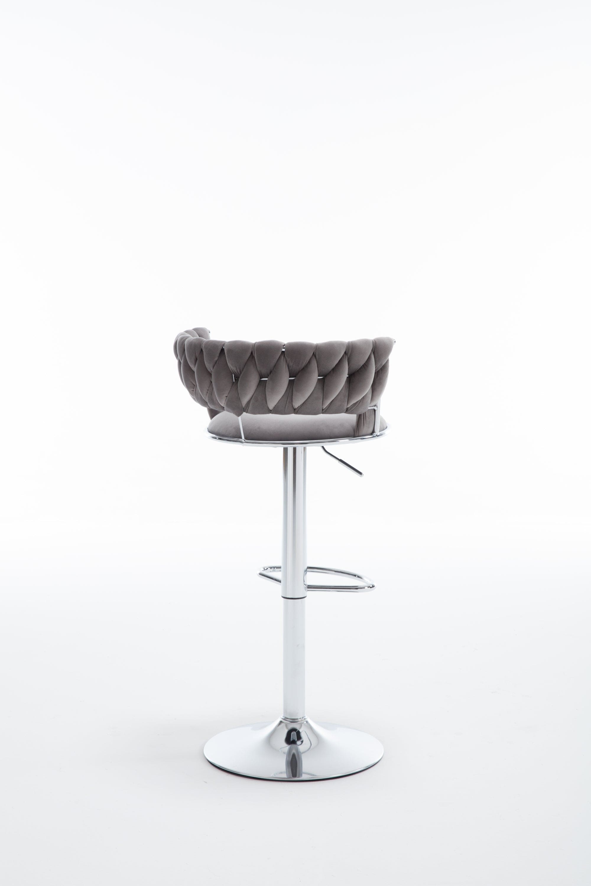 Set of 2  Bar Stools,with Chrome Footrest and Base Swivel Height Adjustable Mechanical Lifting Velvet +  Bar Stool-GREY