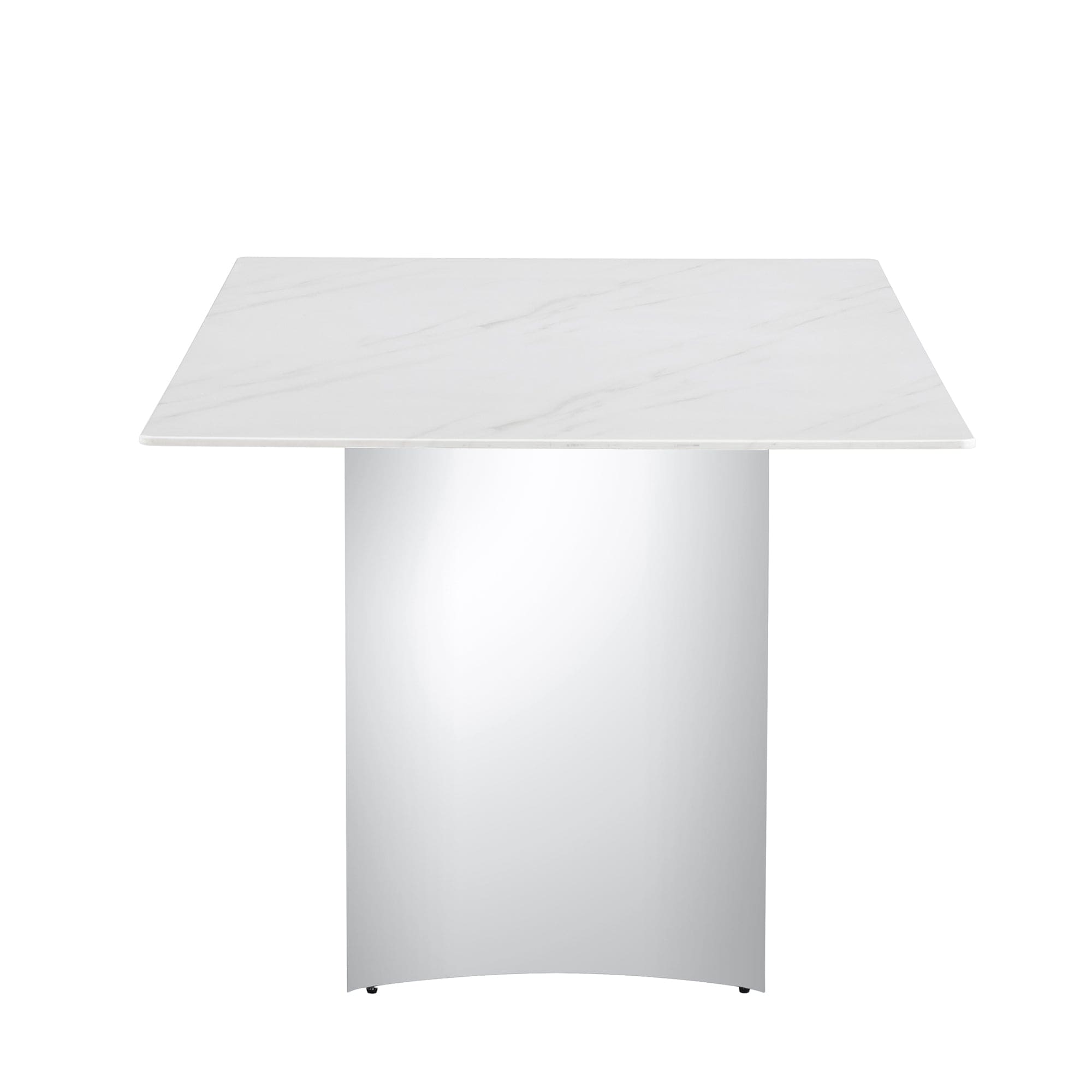 Modern minimalist dining table. The white imitation marble glass desktop is equipped with silver metal legs. Suitable for restaurants and living rooms  71" *39.3" *29.5"  DT-69