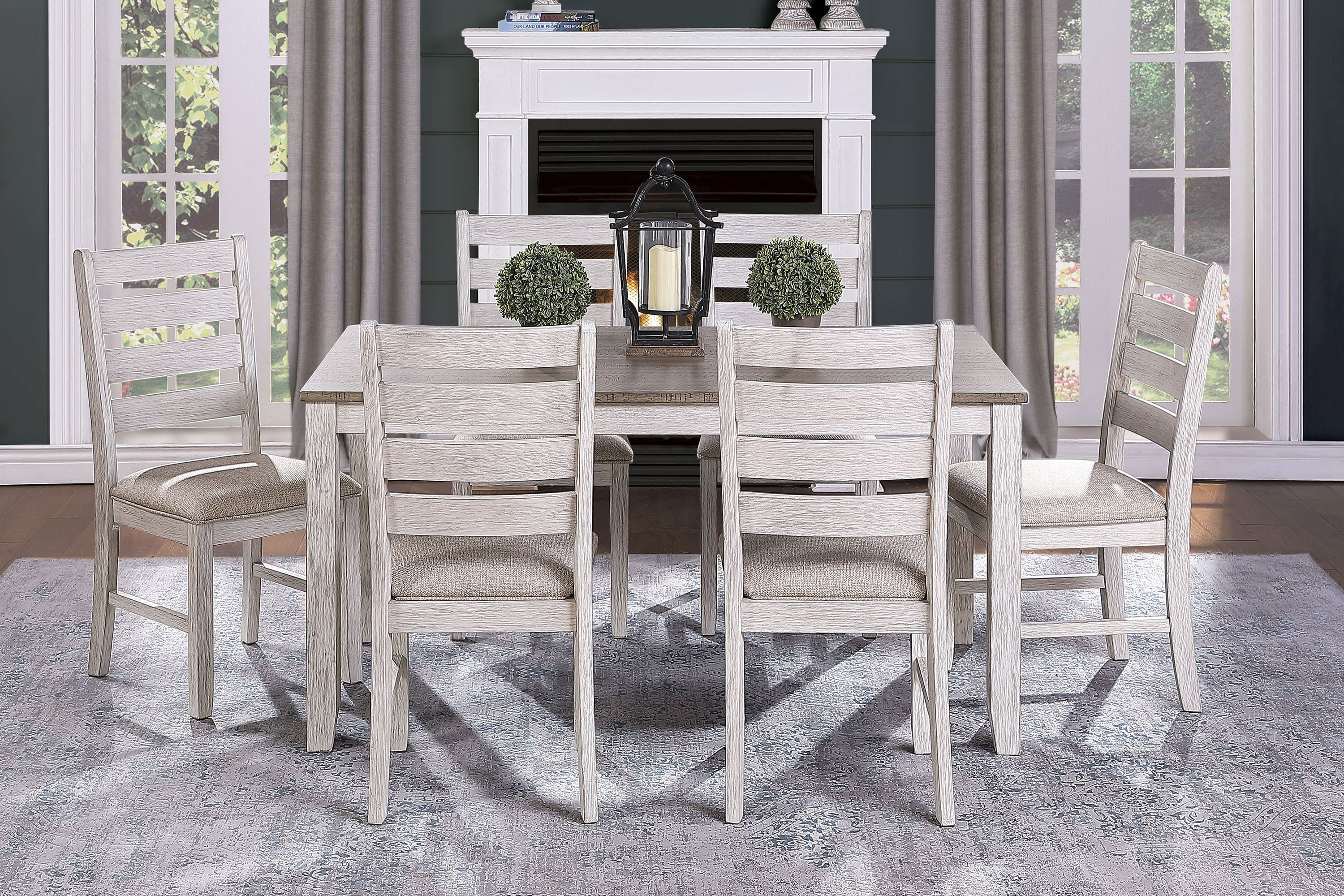 Casual Dining Room Side Chairs 2pc Set Grayish White Finish Upholstered Seat Transitional Design Furniture