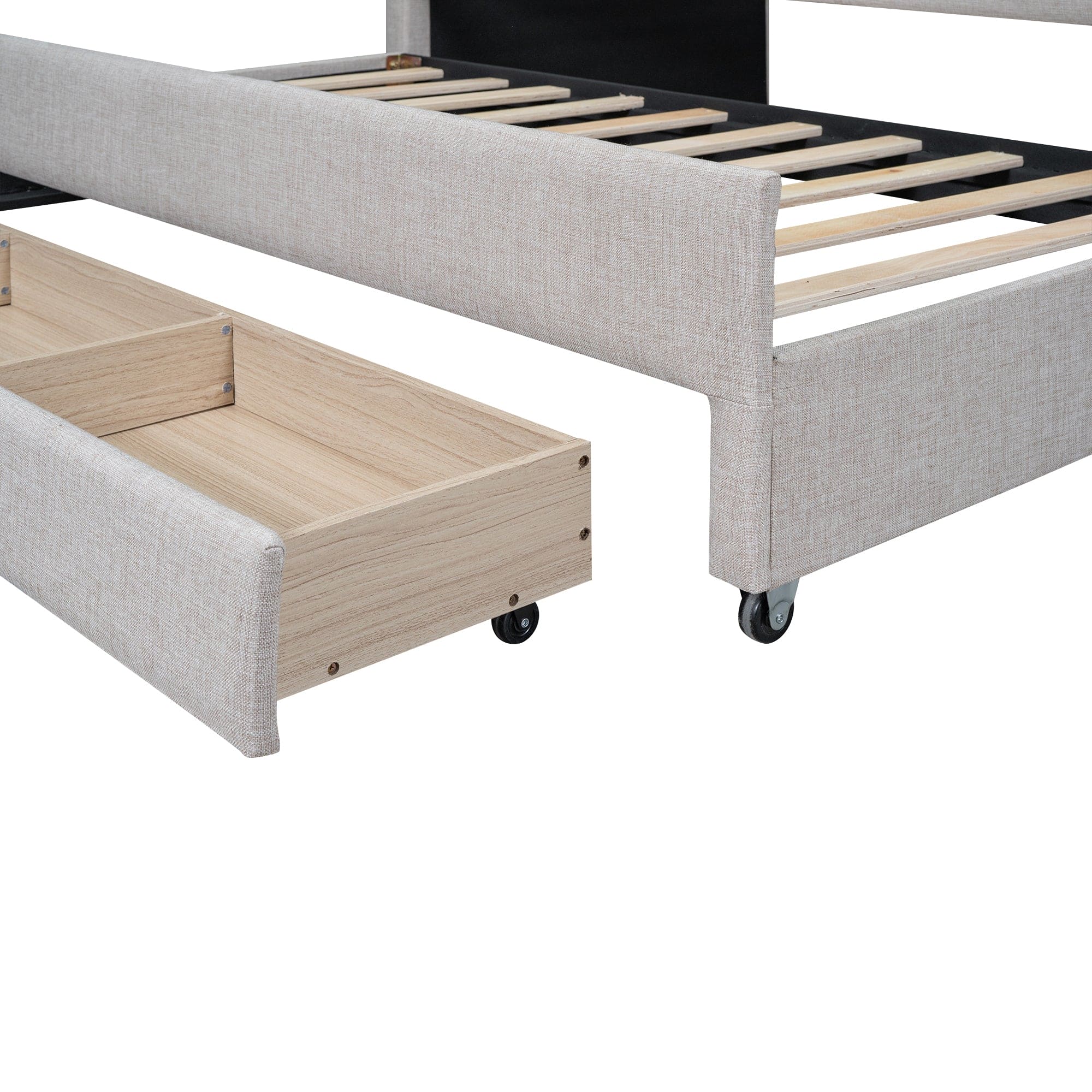 Twin Size Upholstered Daybed with Trundle and Three Drawers,Beige