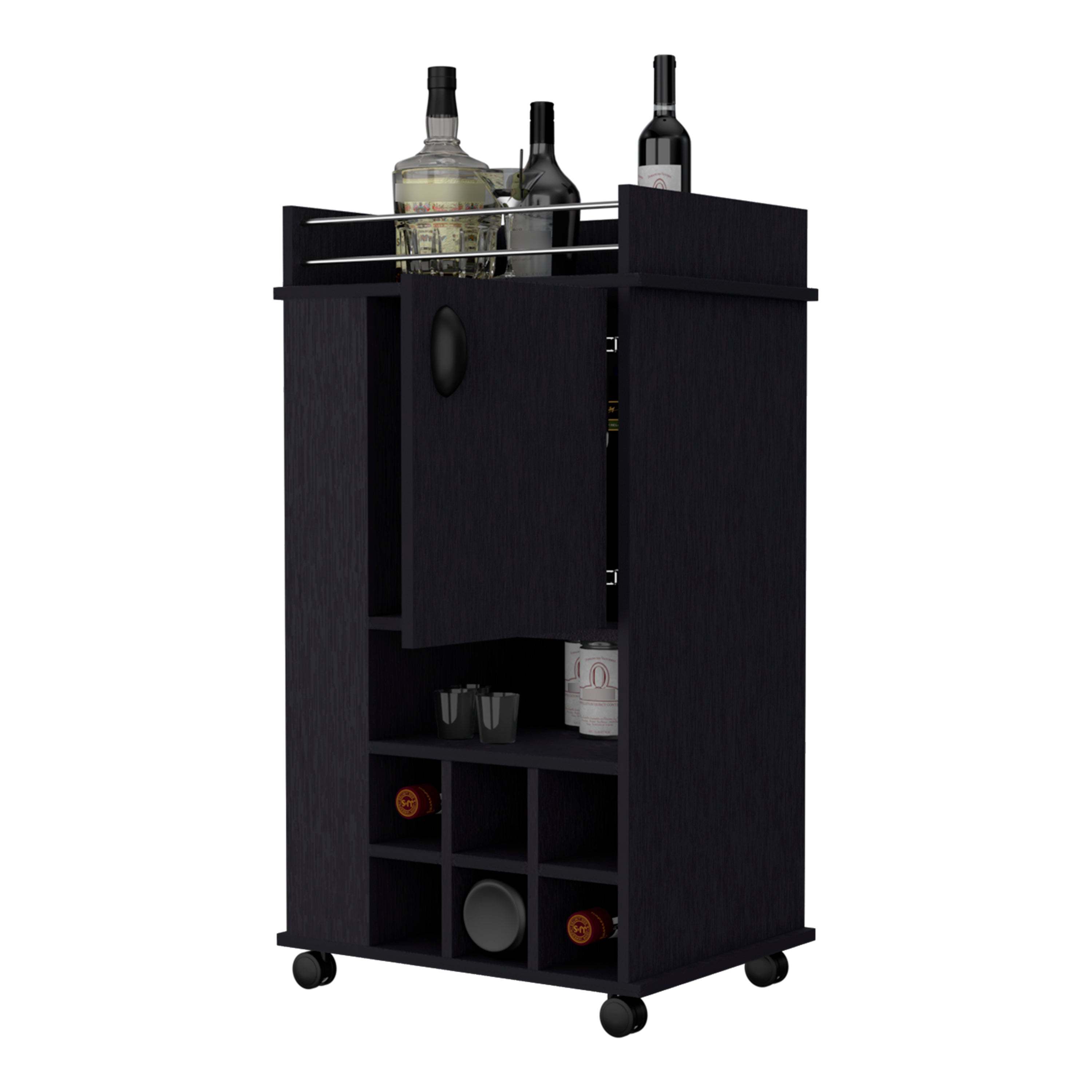 Allandale 1-Door Bar Cart with Wine Rack and Casters Black