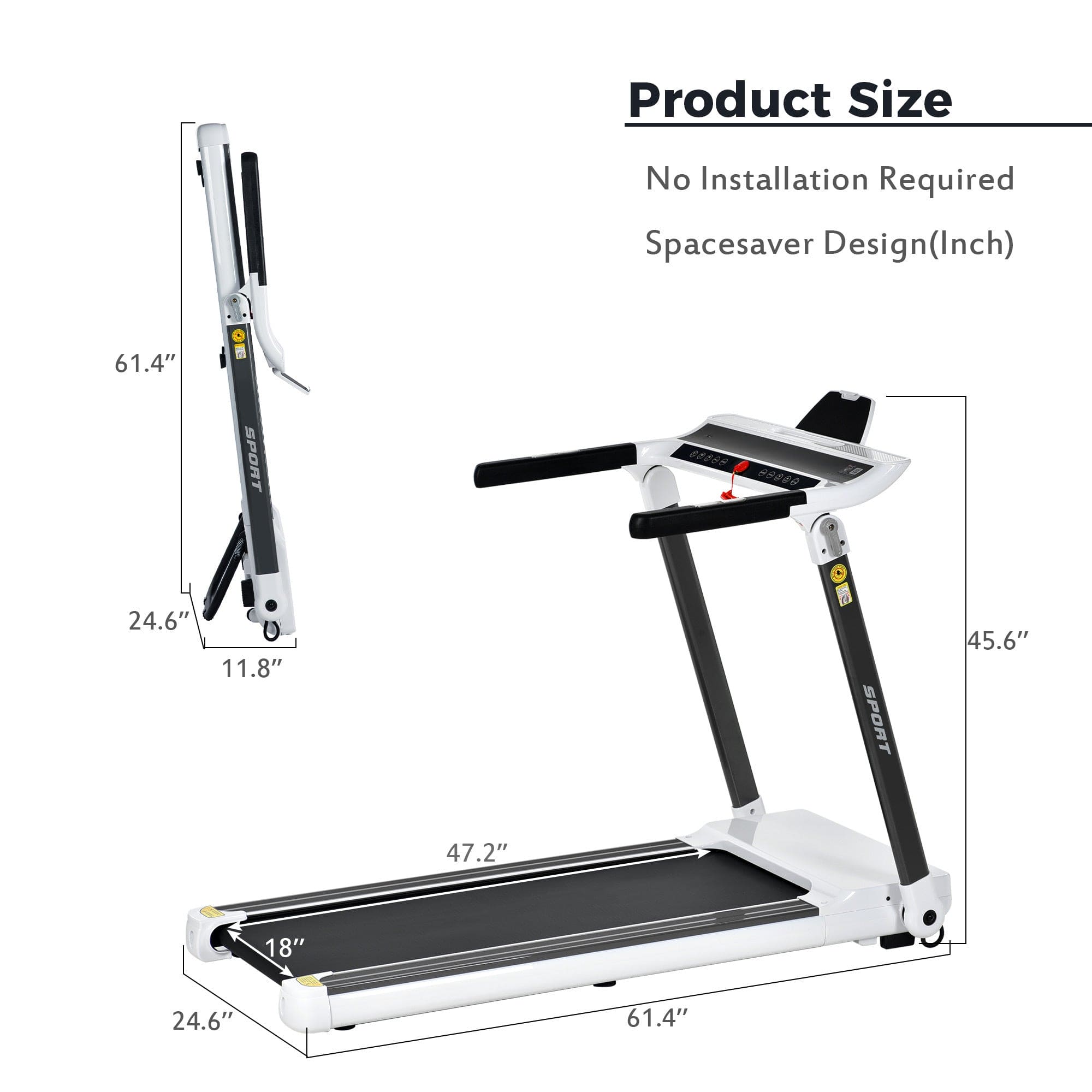 Portable Compact Treadmill;Electric Motorized  3.5HP;14KM/H;Medium Running Machine Motorised Gym 330lbs;Foldable for Home Gym Fitness Workout Jogging Walking;Bluetooth Speaker  APP FITIME