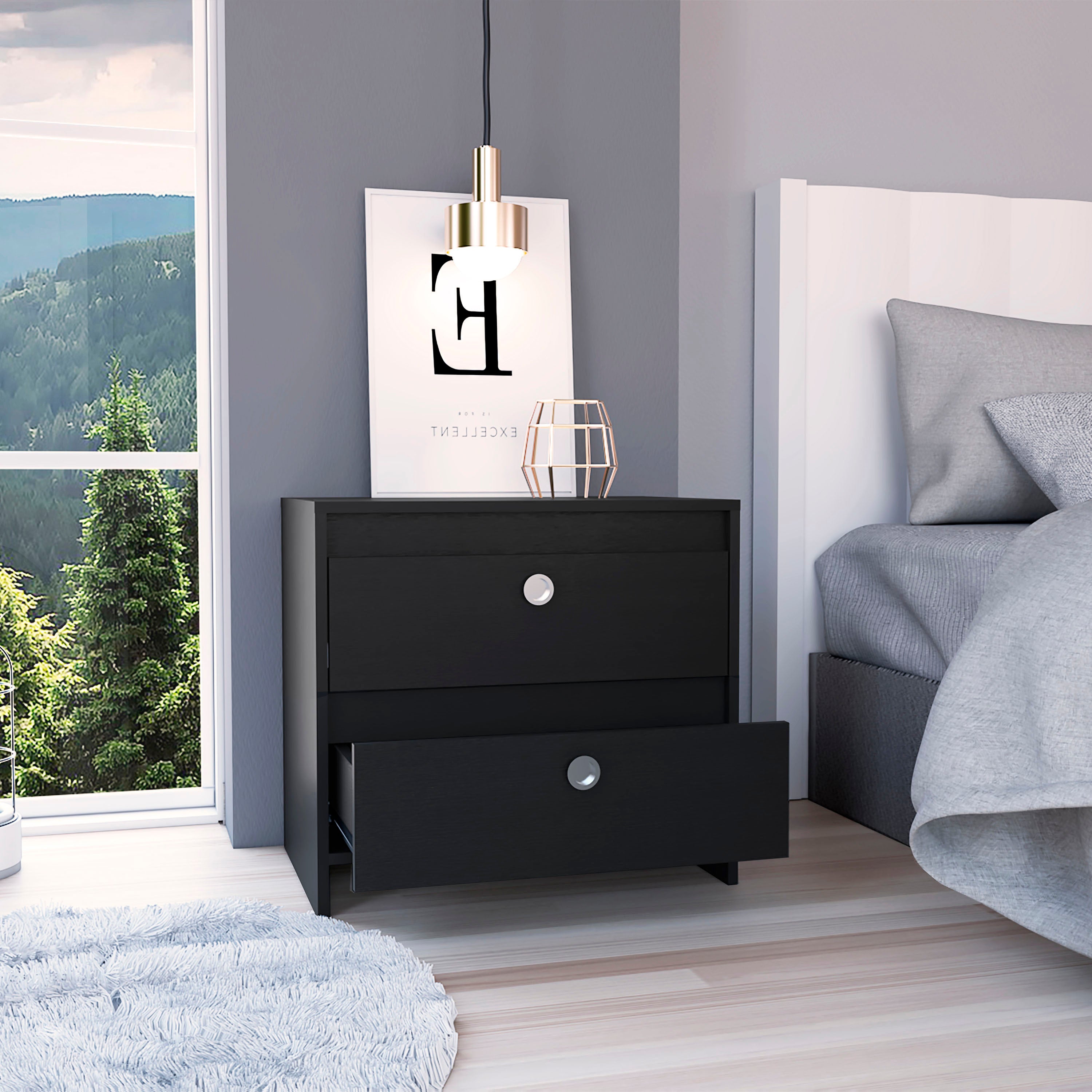 Nightstand Dreams, Two Drawers, Black Wengue Finish