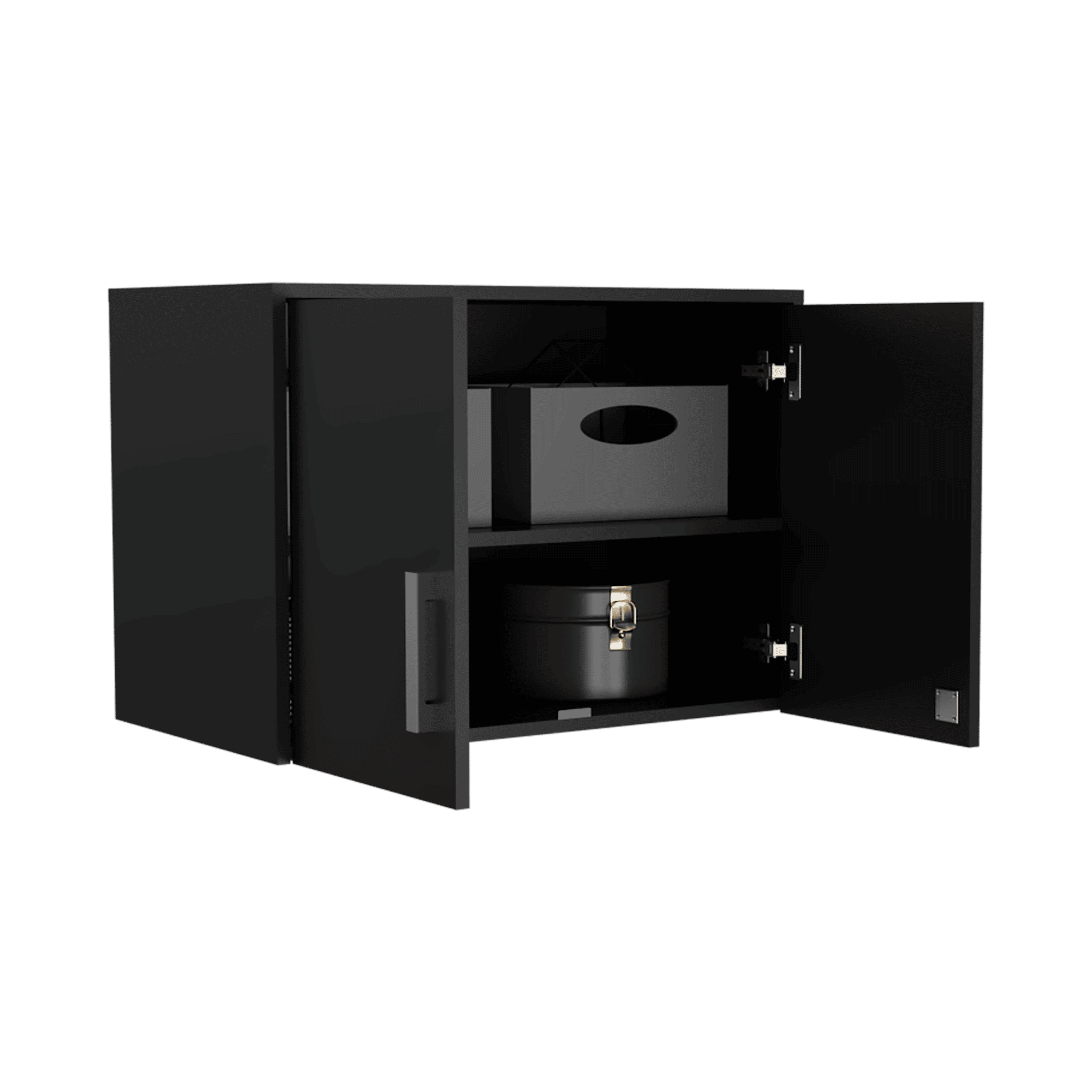 Wall Storage Cabinet Lions, 3 Shelves, Double Door, Black Wengue Finish