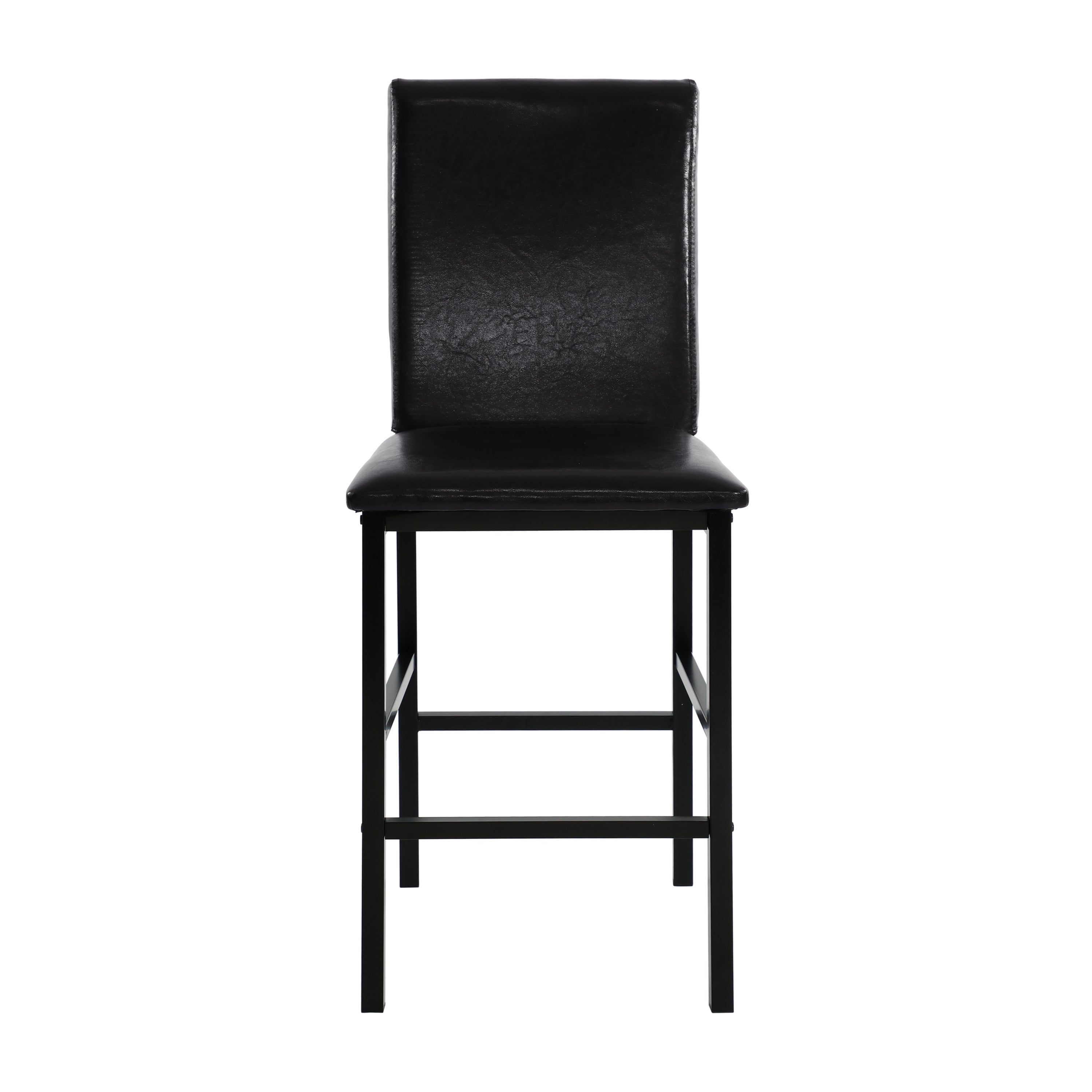 Metal Frame Counter Height Chairs Set of 4 Brown Faux Leather Seat Black Metal Finish Dining Chairs