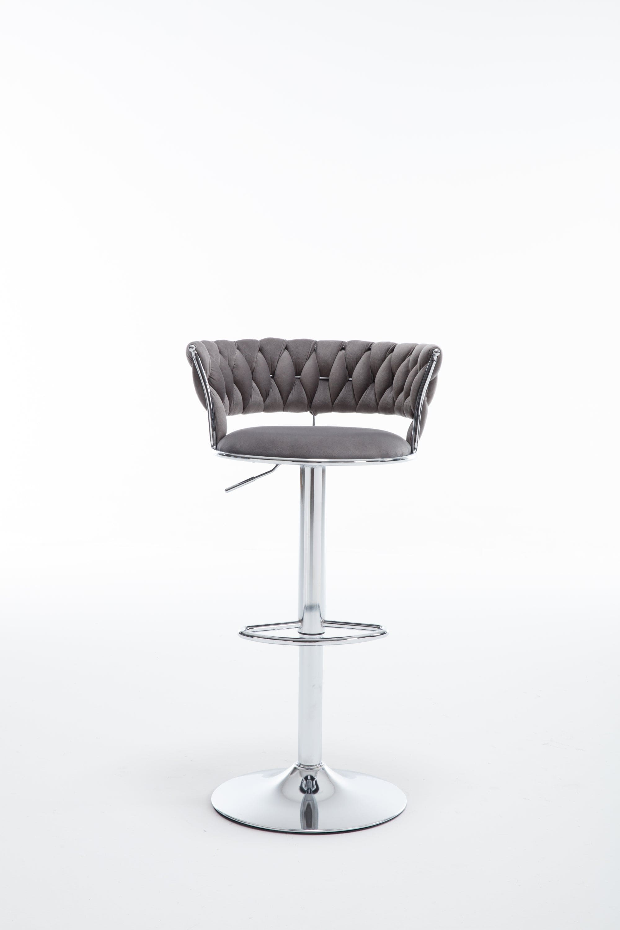 Set of 2  Bar Stools,with Chrome Footrest and Base Swivel Height Adjustable Mechanical Lifting Velvet +  Bar Stool-GREY