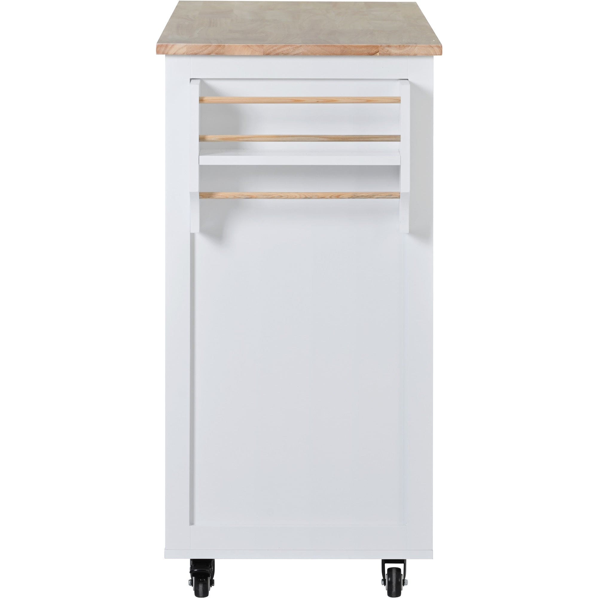 K&K Store Kitchen Cart with Rubber Wood Countertop , Kitchen Island has 8 Handle-Free Drawers Including a Flatware Organizer and 5 Wheels for Kitchen Dinning Room, White