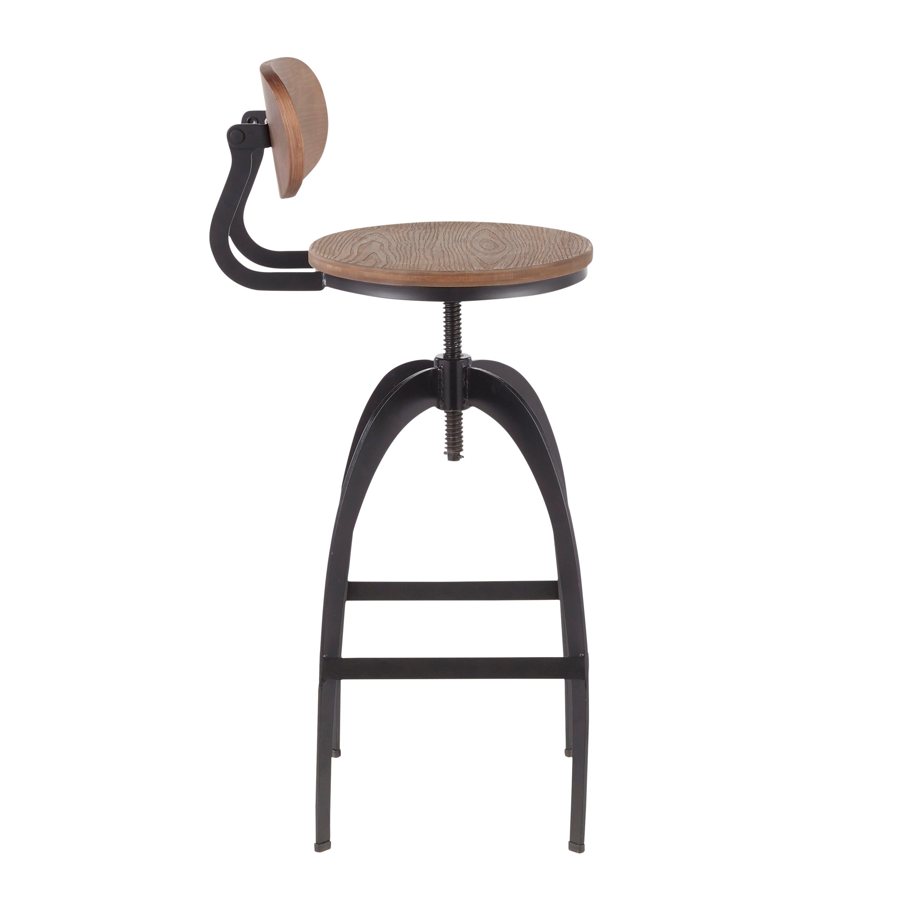 Dakota Industrial Mid-Back Barstool in Black Metal and Medium Brown Wood-Pressed Grain Bamboo by LumiSource