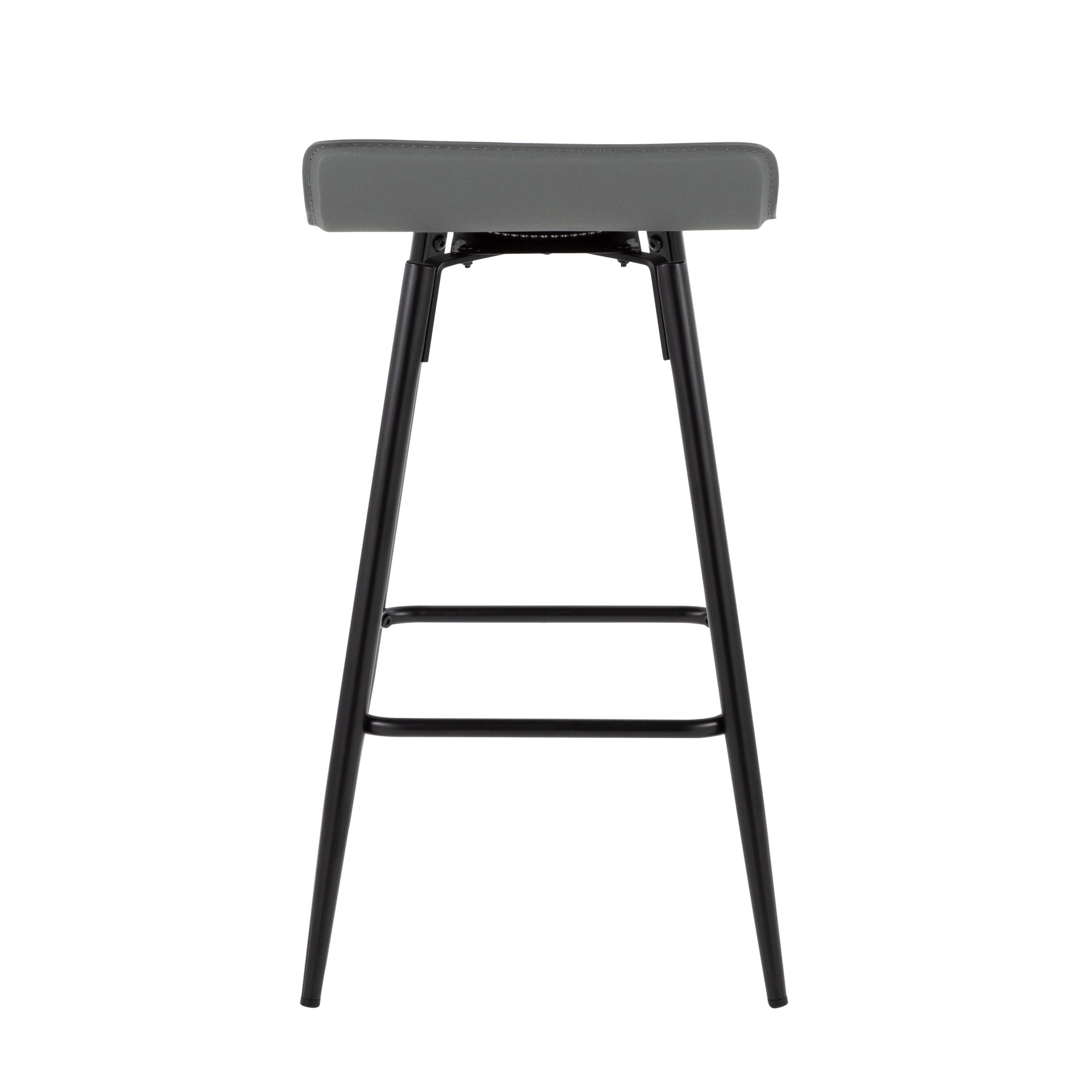 Ale 26" Contemporary Fixed Height Counter Stool in Black Steel and Grey Faux Leather by LumiSource - Set of 2