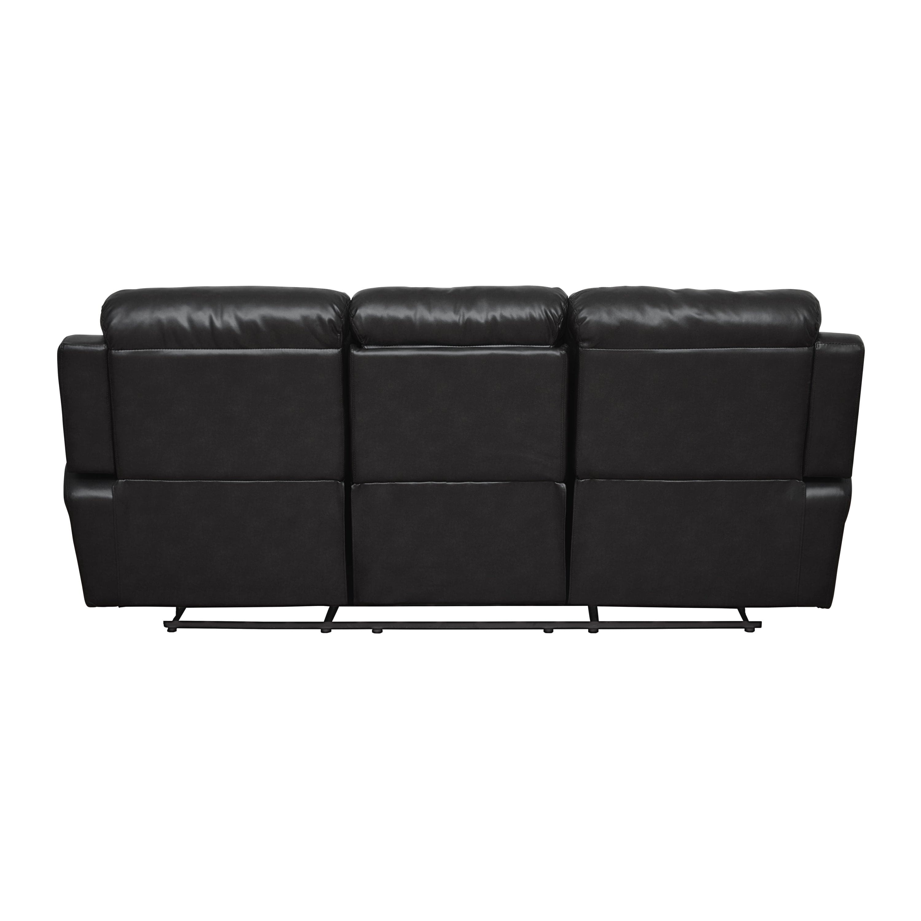 Contemporary Black Faux Leather Upholstered 1pc Double Reclining Sofa w/ Center Drop-Down Cup Holder Living Room Furniture