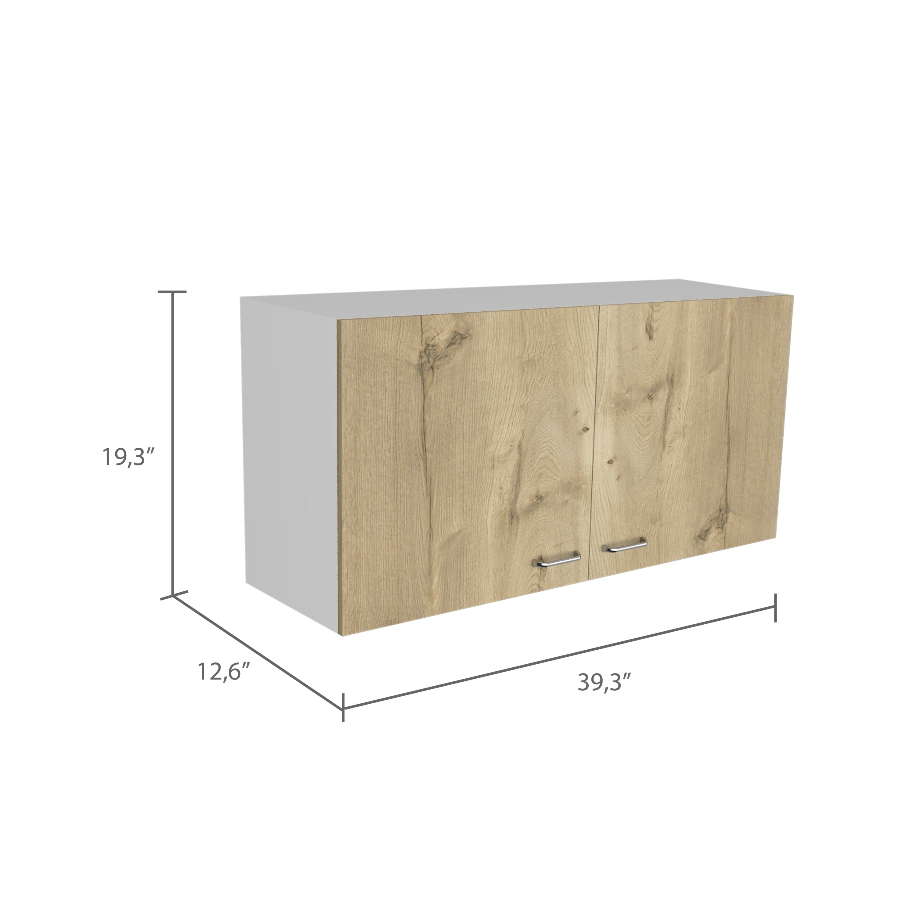 Wall Cabinet Toran, Two Shelves, Double Door, White / Light Oak Finish