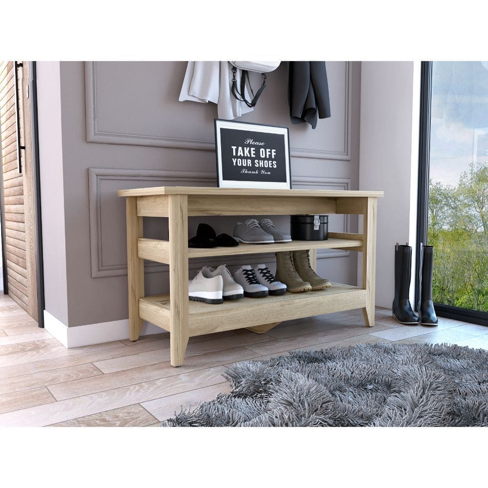 Storage Bench Susho, Upper and Lower Shelf, Light Oak Finish