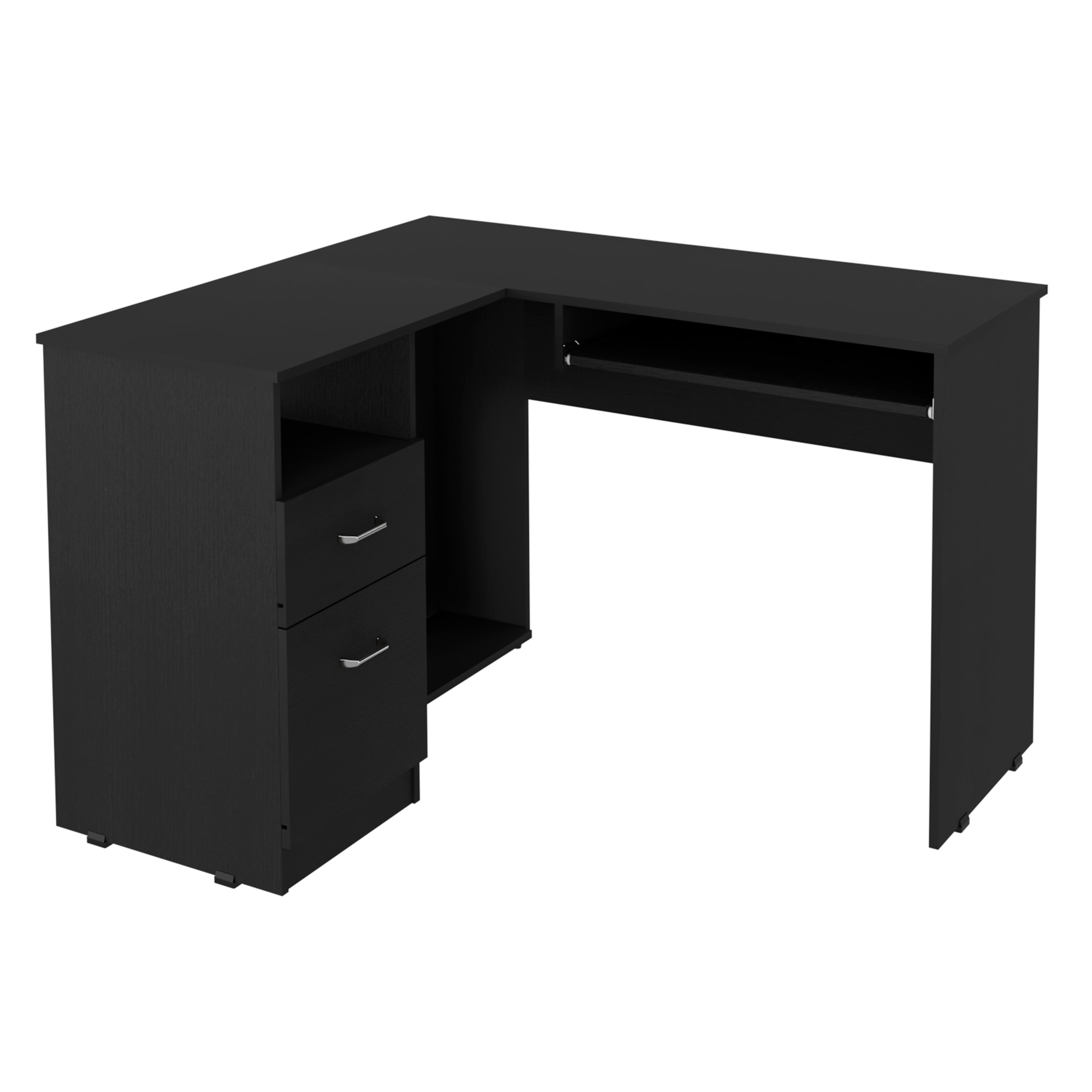 L-Shaped Desk Bradford, Keyboard Shelf, Black Wengue Finish