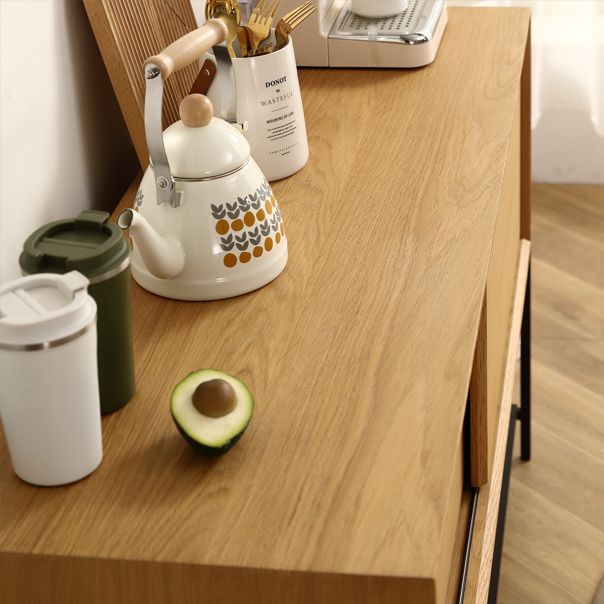 Sideboard Buffet Cabinet.White Rubber and MDF Two Door Sliding Cabinet for Dining Room, 47.24 inches