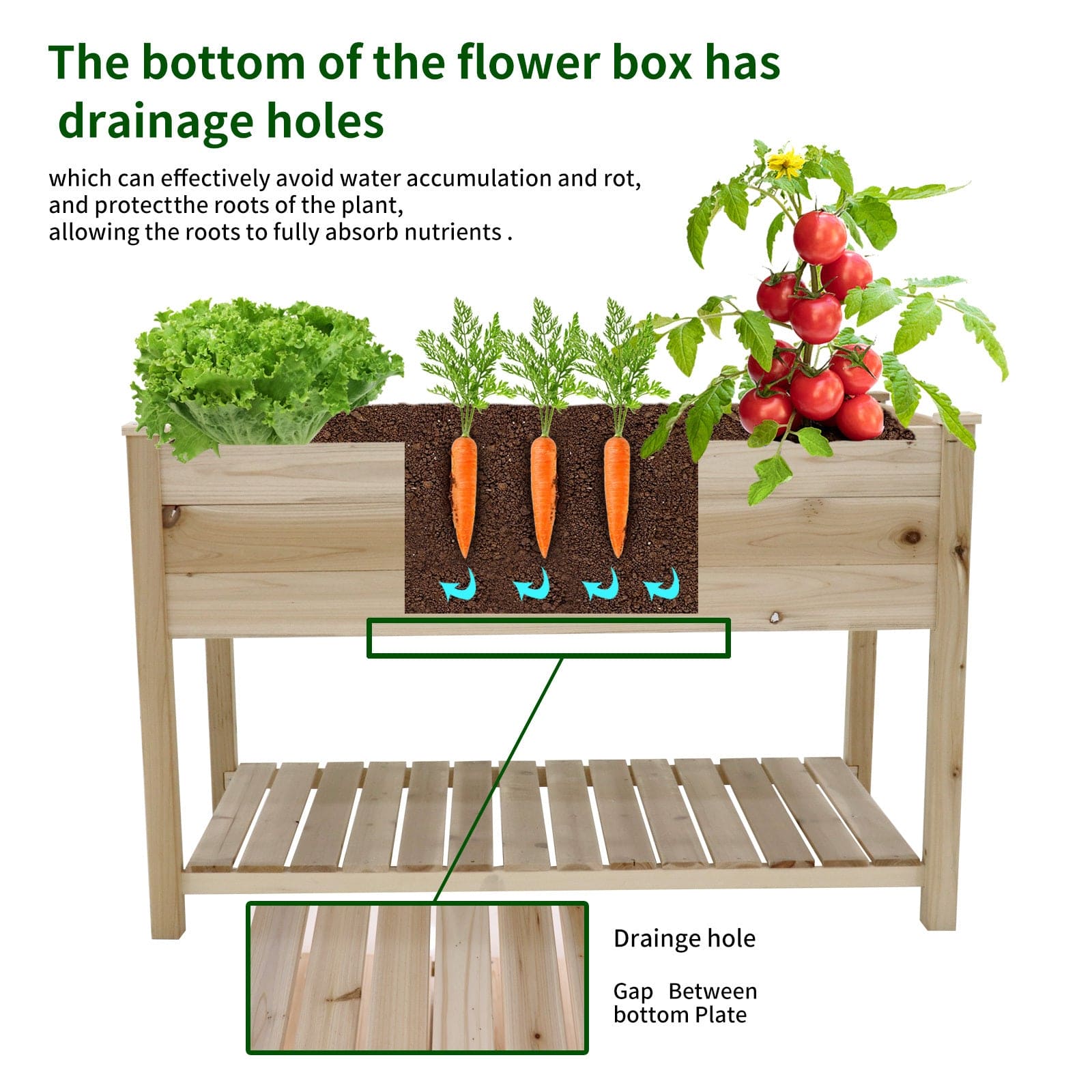 Raised Garden Bed Planter Box with Legs & Storage Shelf Wooden Elevated Vegetable Growing Bed for Flower/Herb/Backyard/Patio/Balcony 48.5x30x24.4in(colourless)