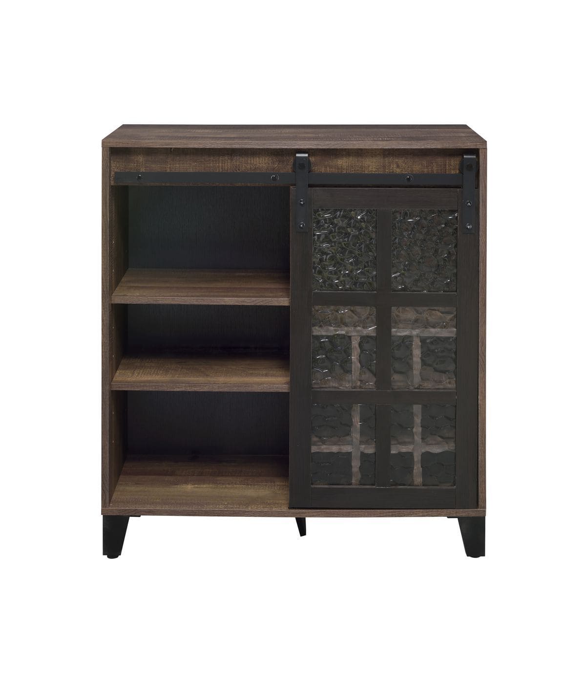 ACME Treju Wine Cabinet, Obscure Glass, Rustic Oak & Black Finish 97836