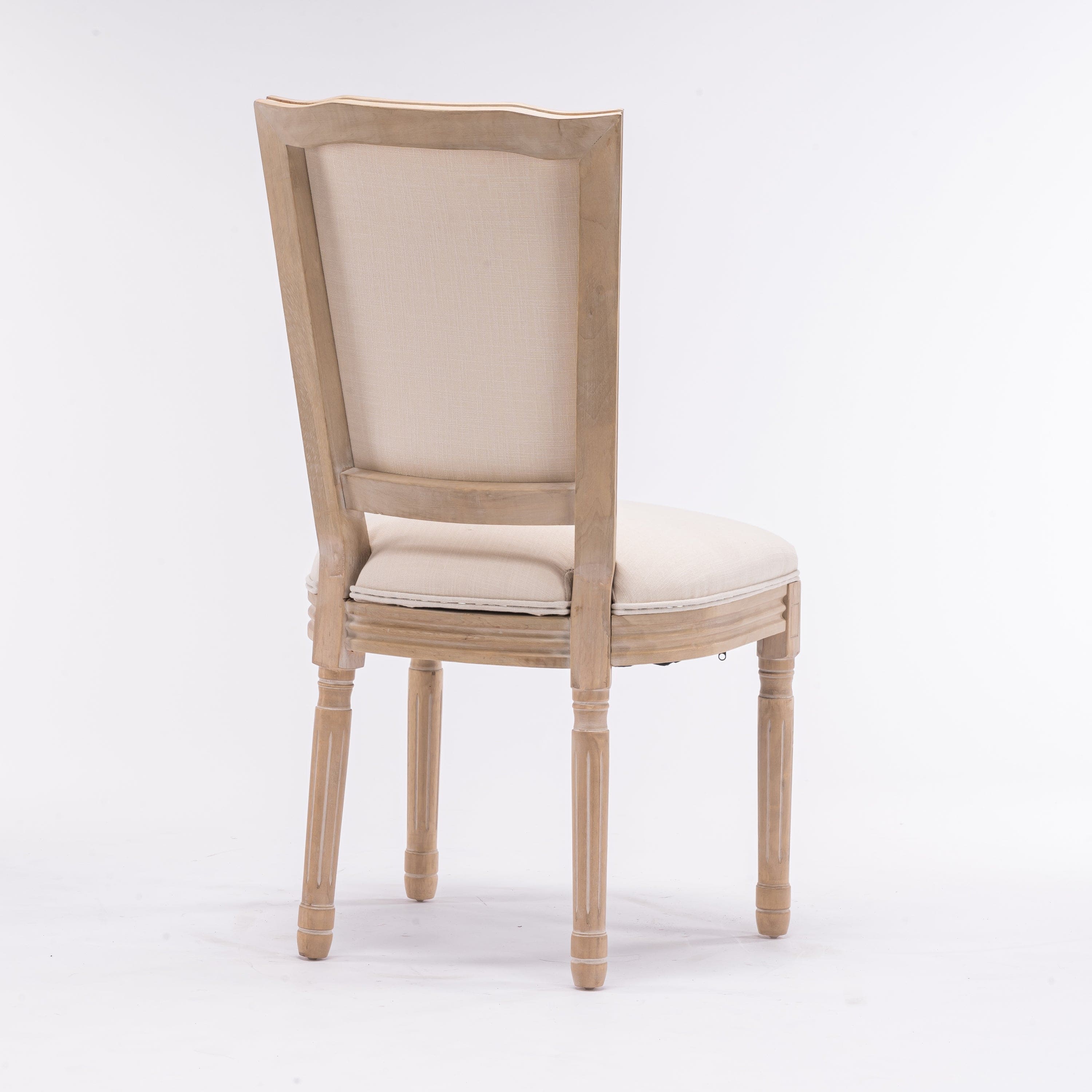 French Style Solid Wood Frame Antique Painting Linen Fabric Square  Back Dining Chair,Set of 2,Cream