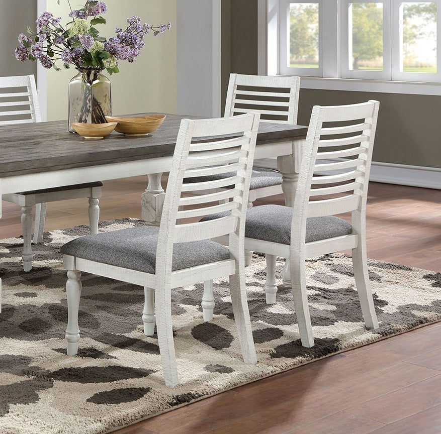 Majestic Rustic 2pc Dining Chairs Only Antique White Solid wood Gray Fabric Cushions Two-tone Turned Legs Chair Dining Room Furniture