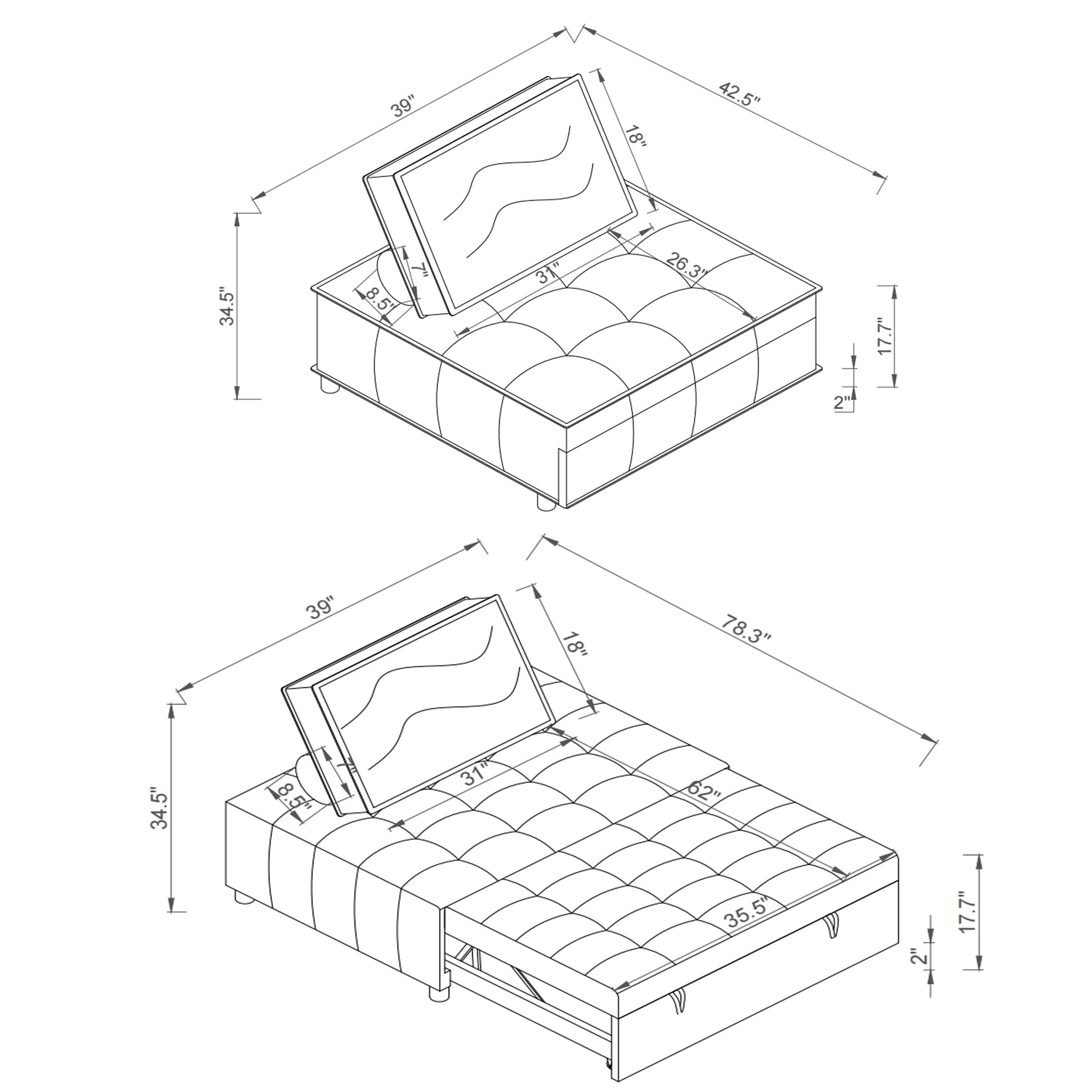 Multipurpose Linen Fabric Ottoman Lazy Sofa Pulling Out Sofa Bed (Dark Grey)