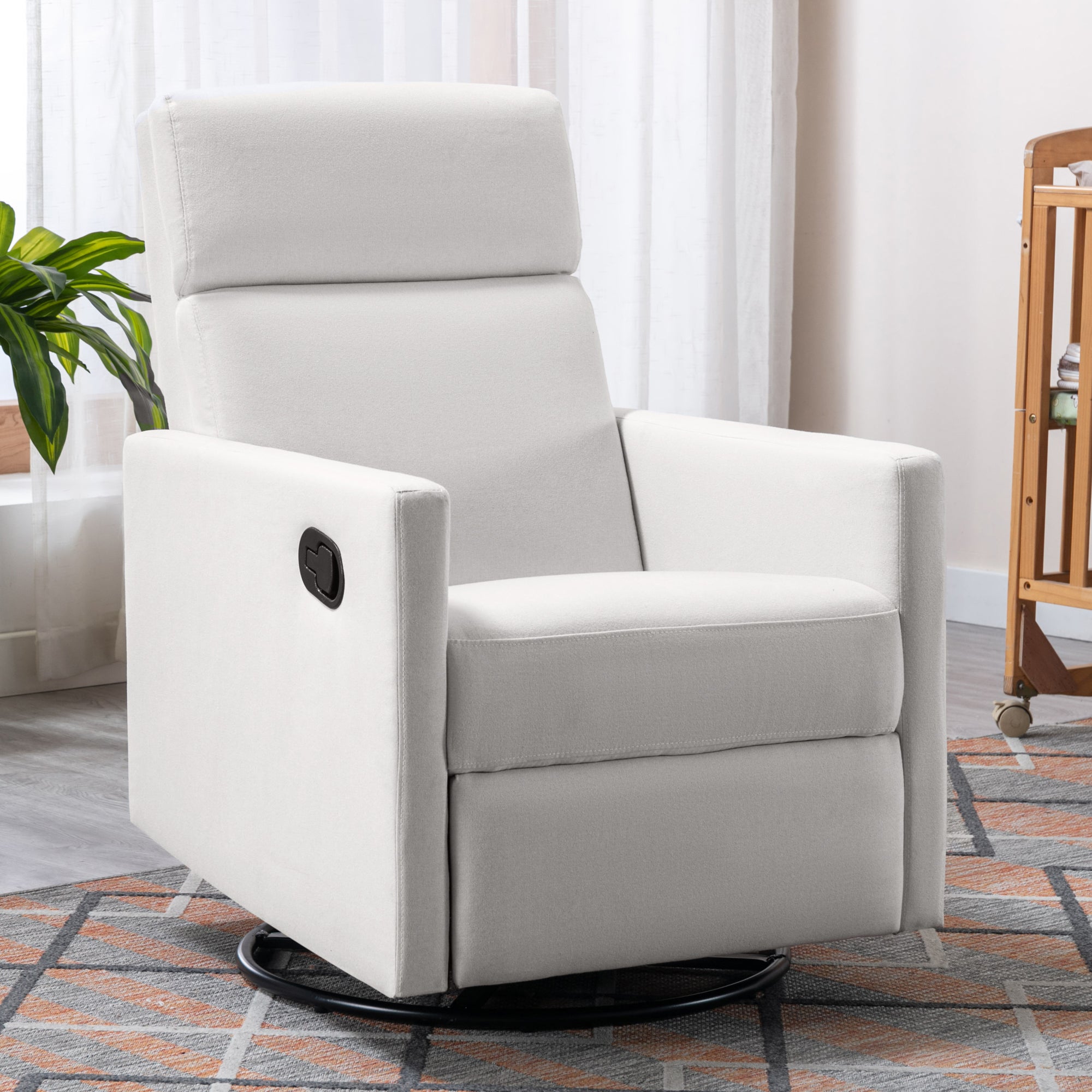 Modern Upholstered Rocker Nursery Chair Plush Seating Glider Swivel Recliner Chair, Beige