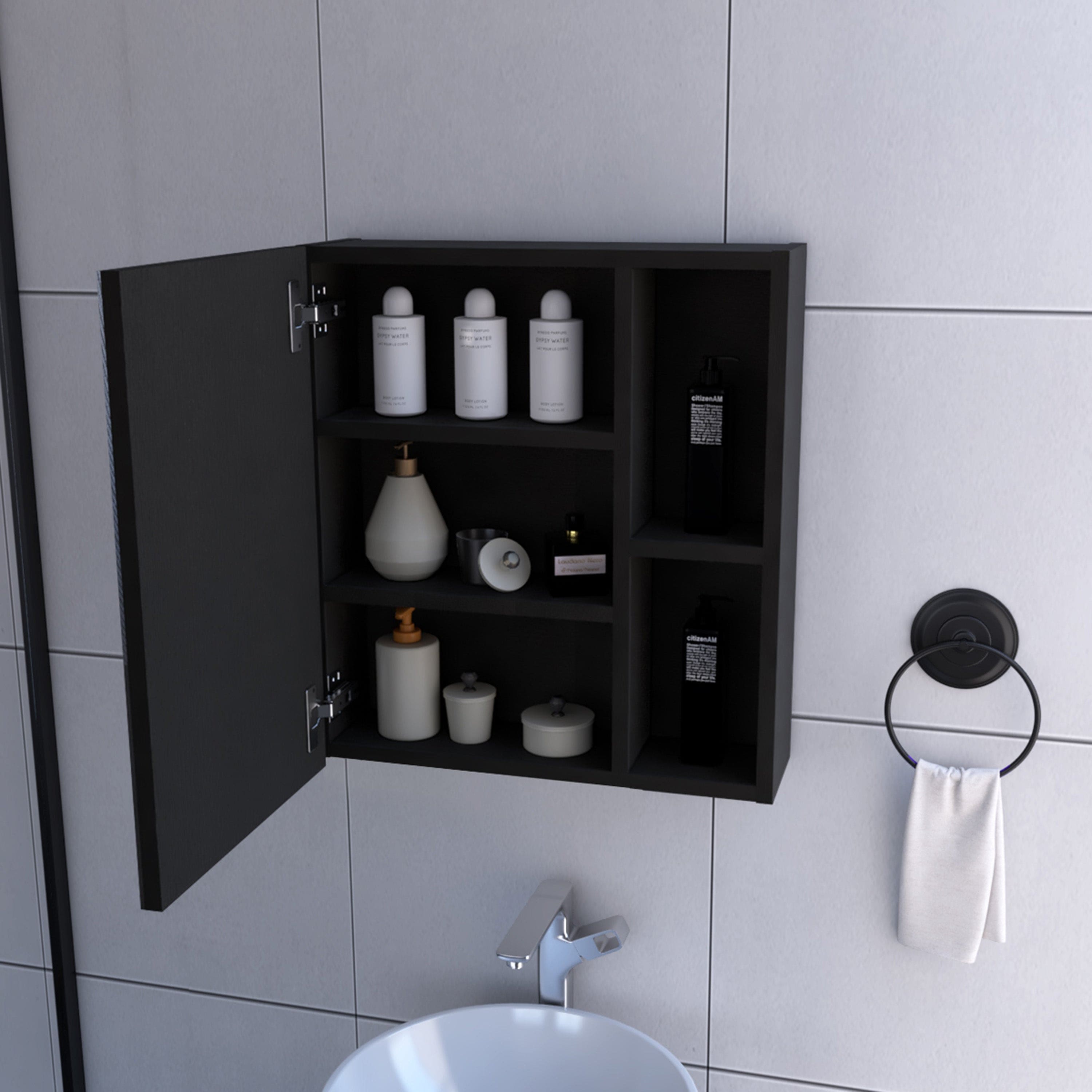 Medicine Cabinet Mirror Clifton, Five Internal Shelves, Black Wengue Finish