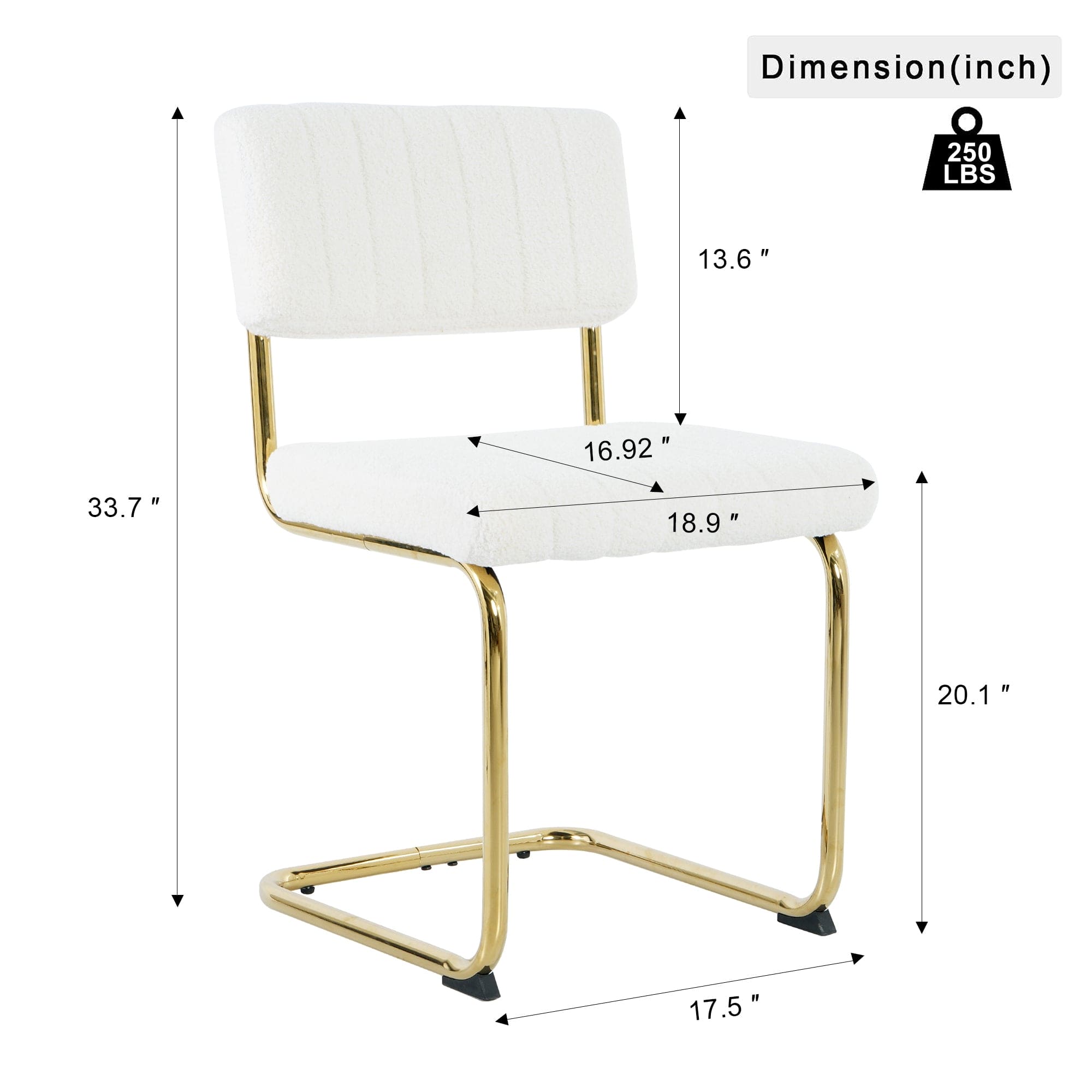 Modern simple light luxury dining White chair home bedroom stool back dressing chair student desk chair gold metal legs(set of 2)