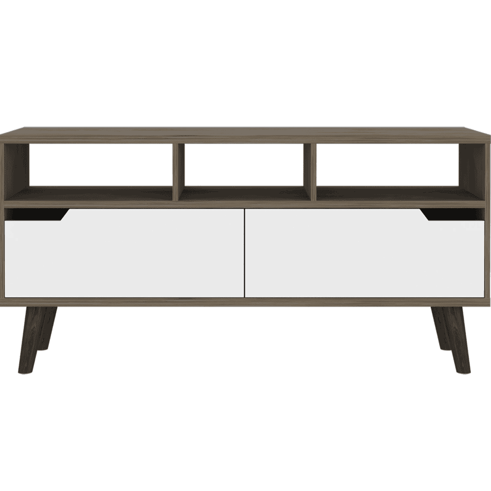 Oslo Tv Stand for TV´s up 51", Two  Drawers, Four Legs, Three Open Shelves -Dark Brown / White