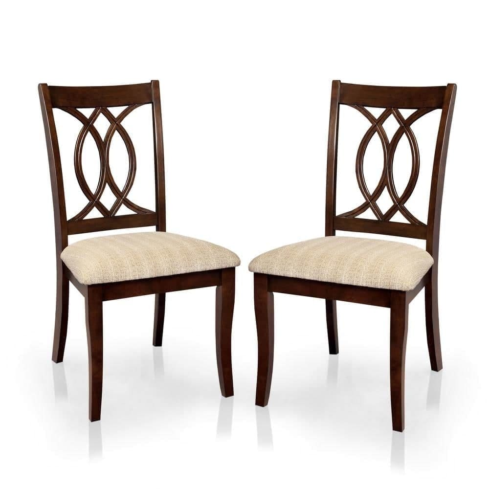 Classic Transitional Dining Chairs Brown Cherry Solid wood Padded Fabric Seat Set of 2 Side Chairs Dining Room Furniture Beautifully-crafted chairs