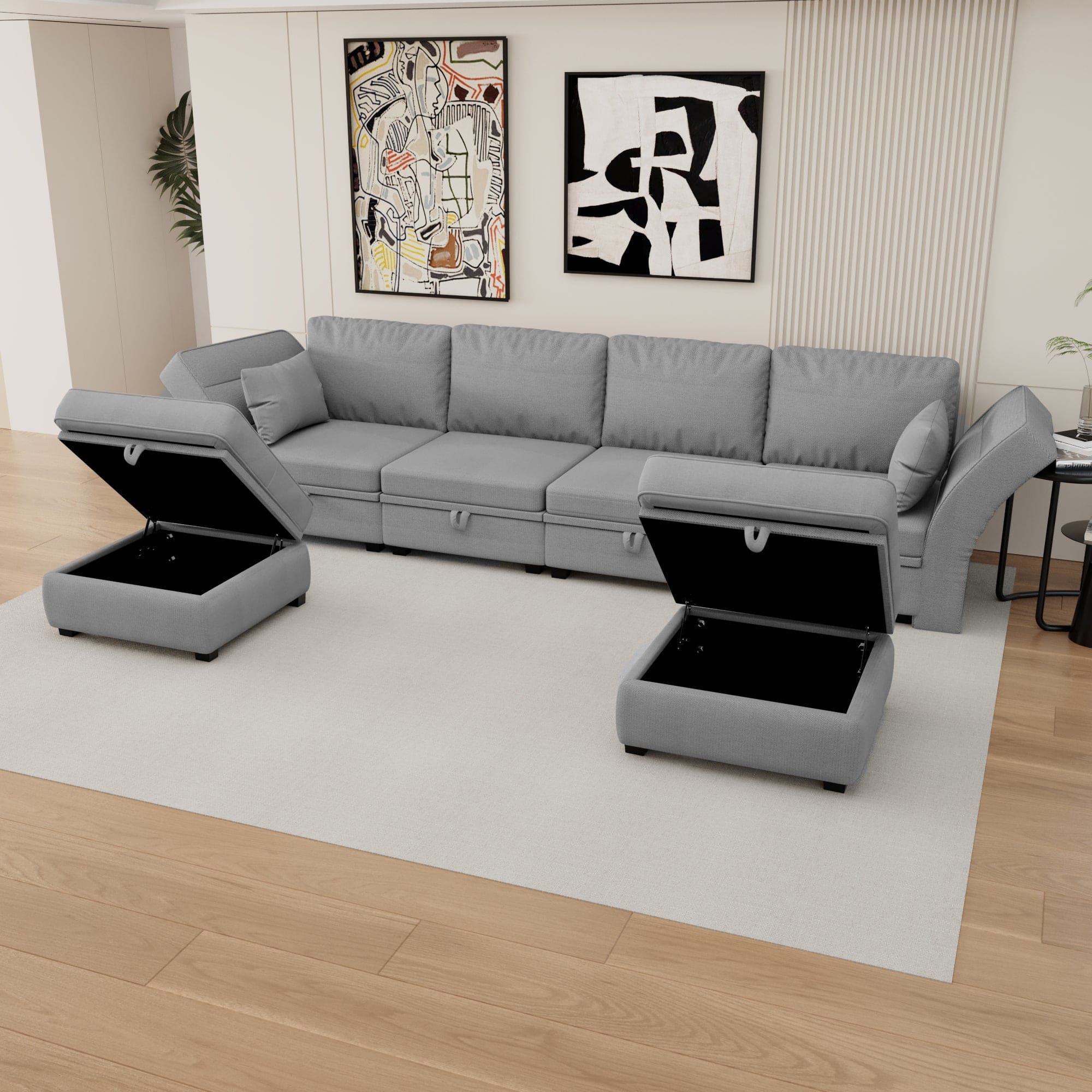 UNITED WE WIN Modular Sectional Sofa U Shaped Modular Couch with Reversible Chaise Modular Sofa Sectional Couch with Storage Seats