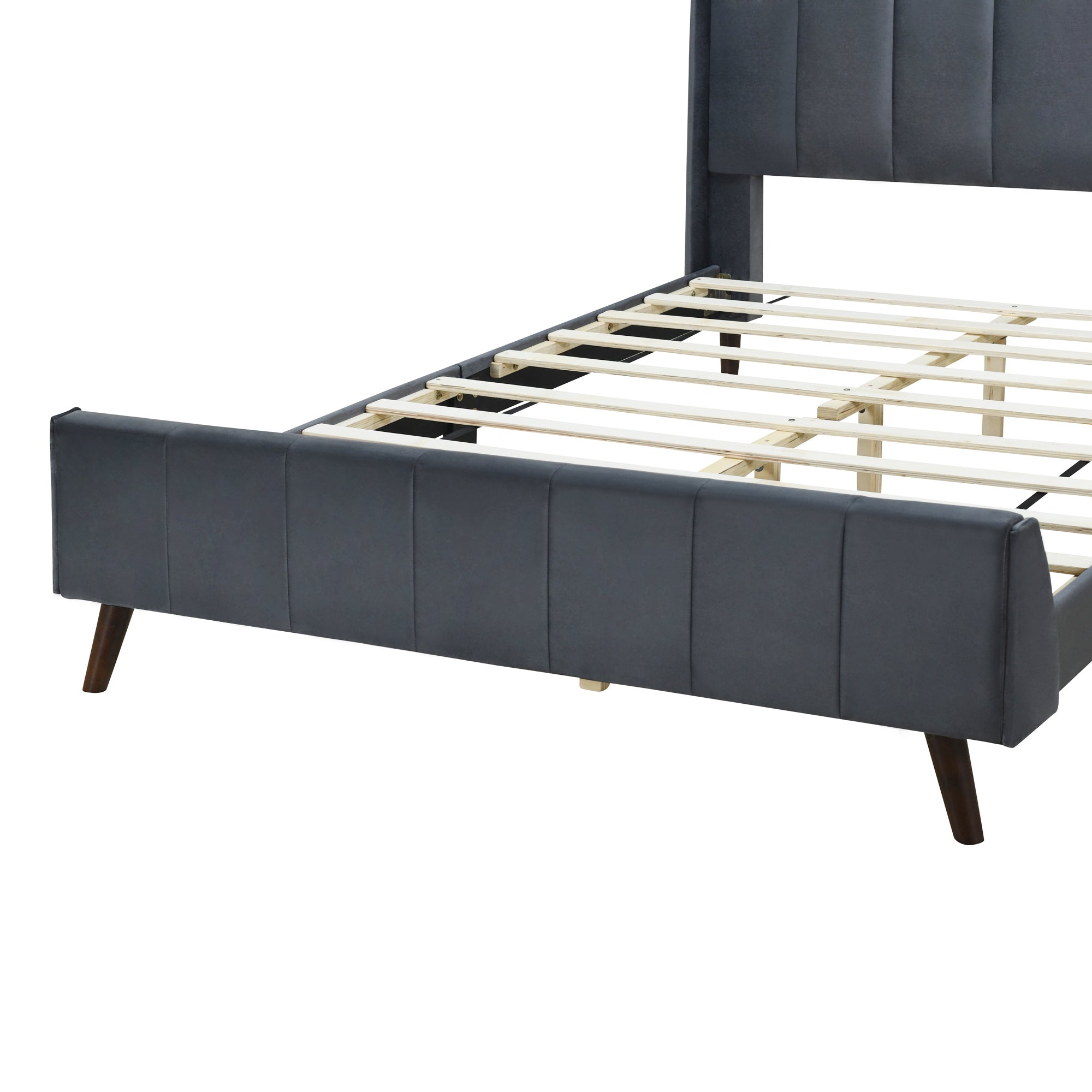 Queen Size Upholstered Platform Bed, Velvet, Gray