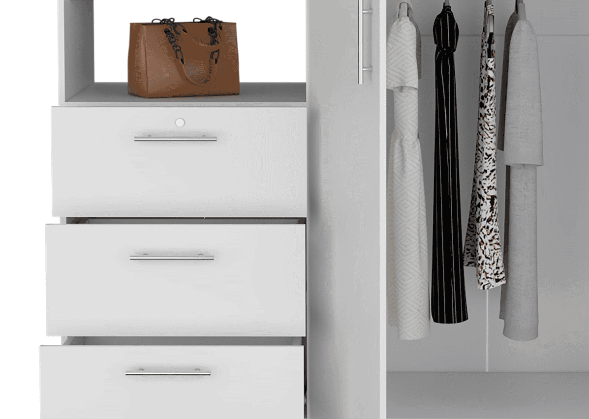 Kenya 3 Drawers Armoire, Double Door, 3-Tier Shelf -White