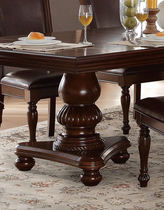 Traditional Dining Table 1pc Brown Cherry Finish Double Pedestal Base Separate Extension Leaf Dining Furniture