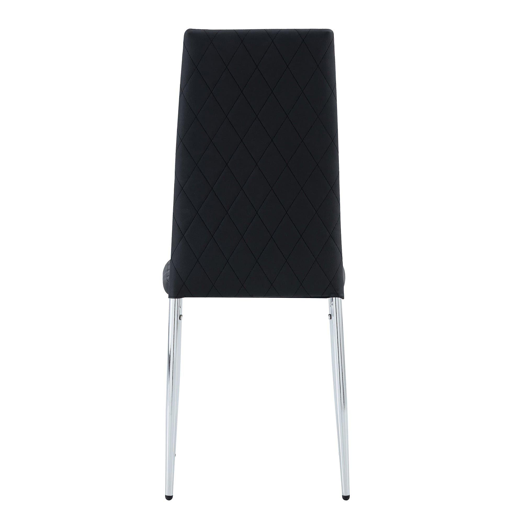 Checkered armless high back dining chair, 4-piece set, black chair and electroplated metal legs, office chair. Suitable for restaurants, living rooms, kitchens, and offices.W115162605  0924