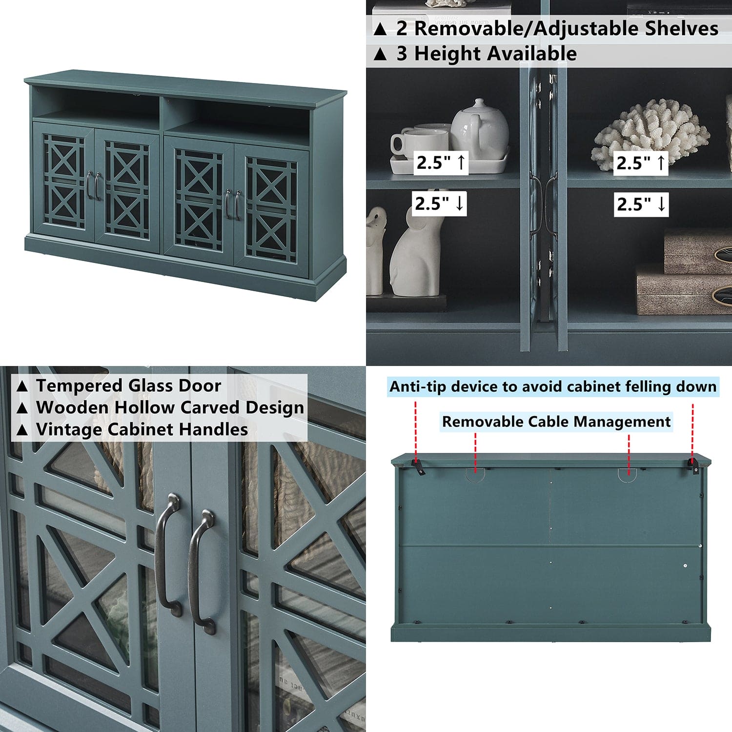 TV Stand, Buffet Sideboard Console Table, Dark Teal