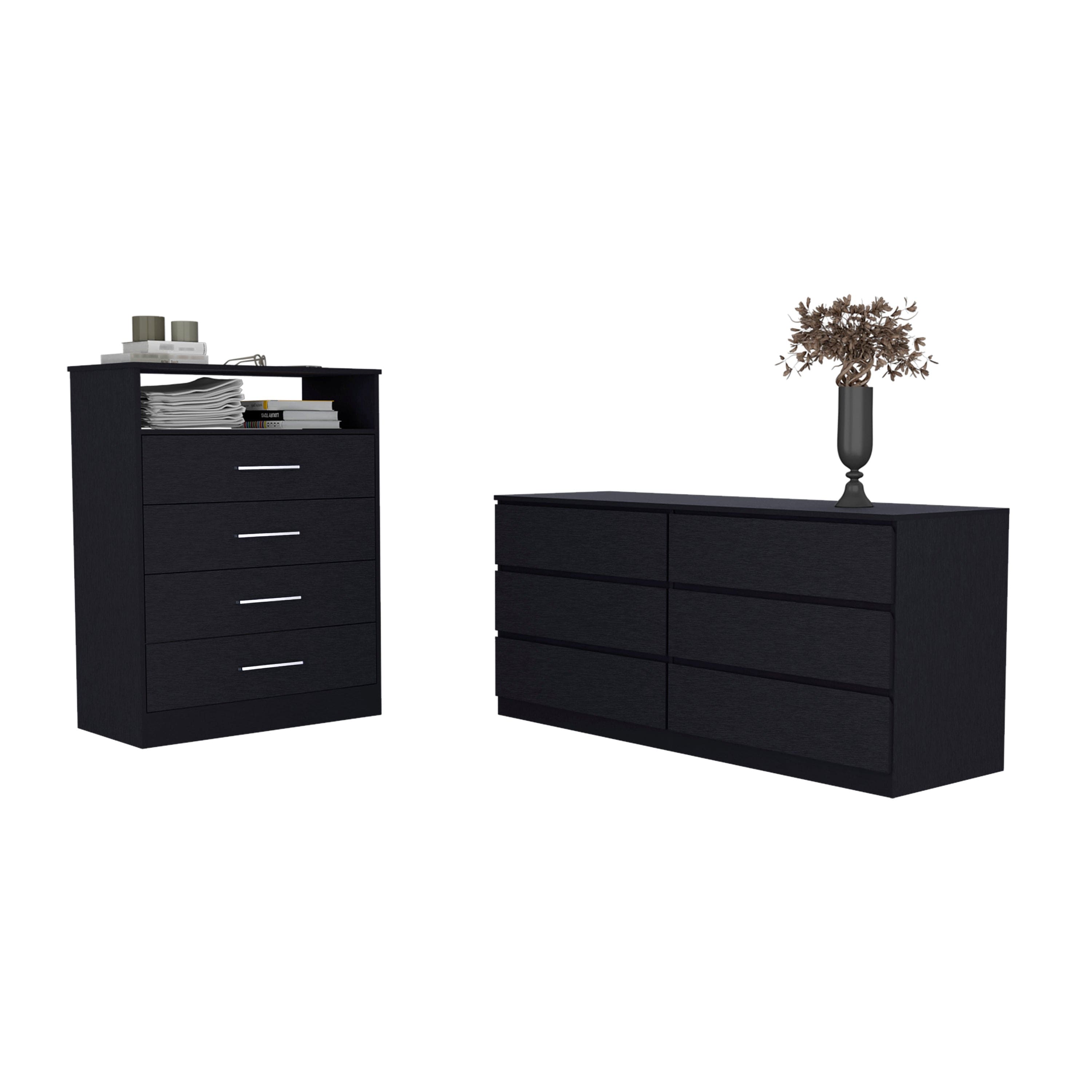 Wilmington 2-Piece Bedroom Set, Dresser and Chest, Black Wengue