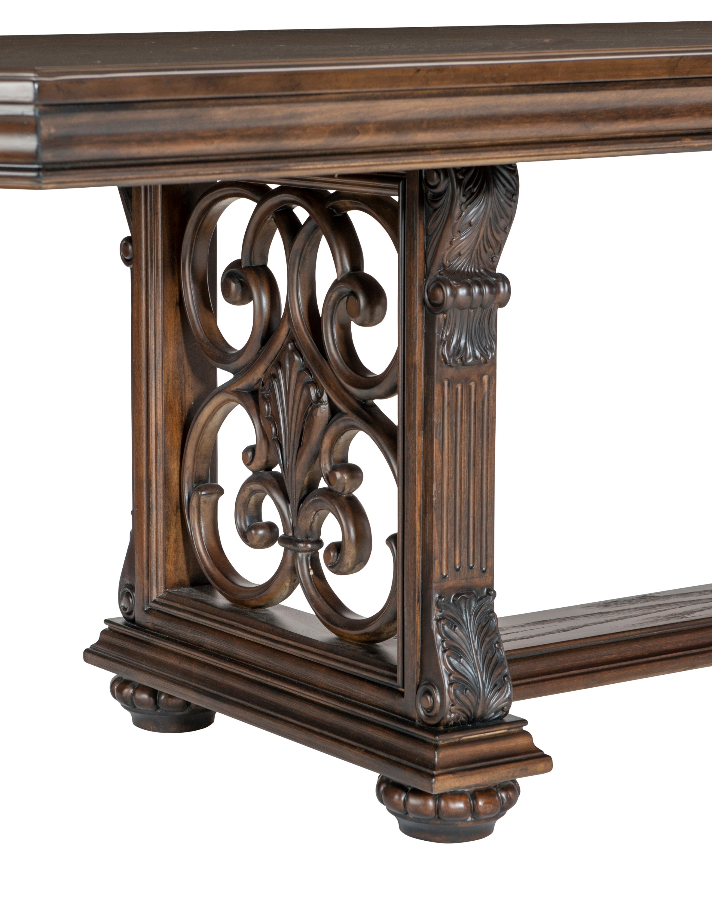 Traditional Formal Dining Room Furniture 1pc Table with Separate Extension Leaf Classic Routed Pilasters, Moldings and Decorative Pediments Dark Oak Finish