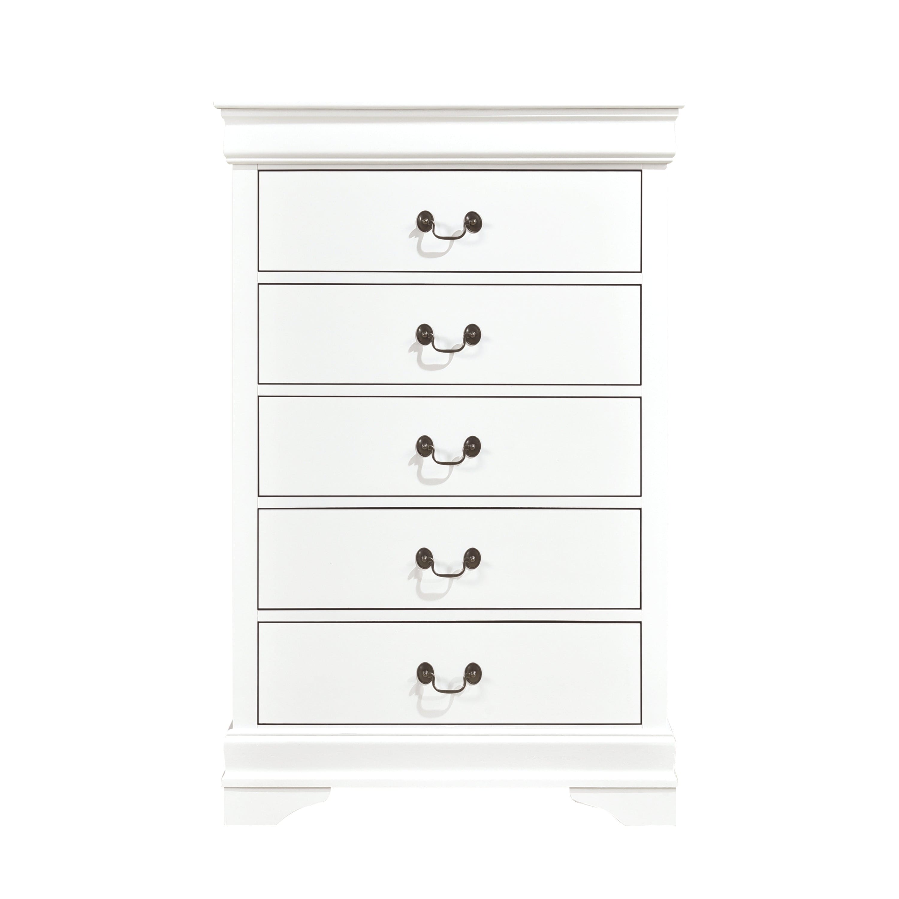 Traditional Design White Finish 1pc Chest of 5 Drawers Antique Drop Handles Drawers Bedroom Furniture